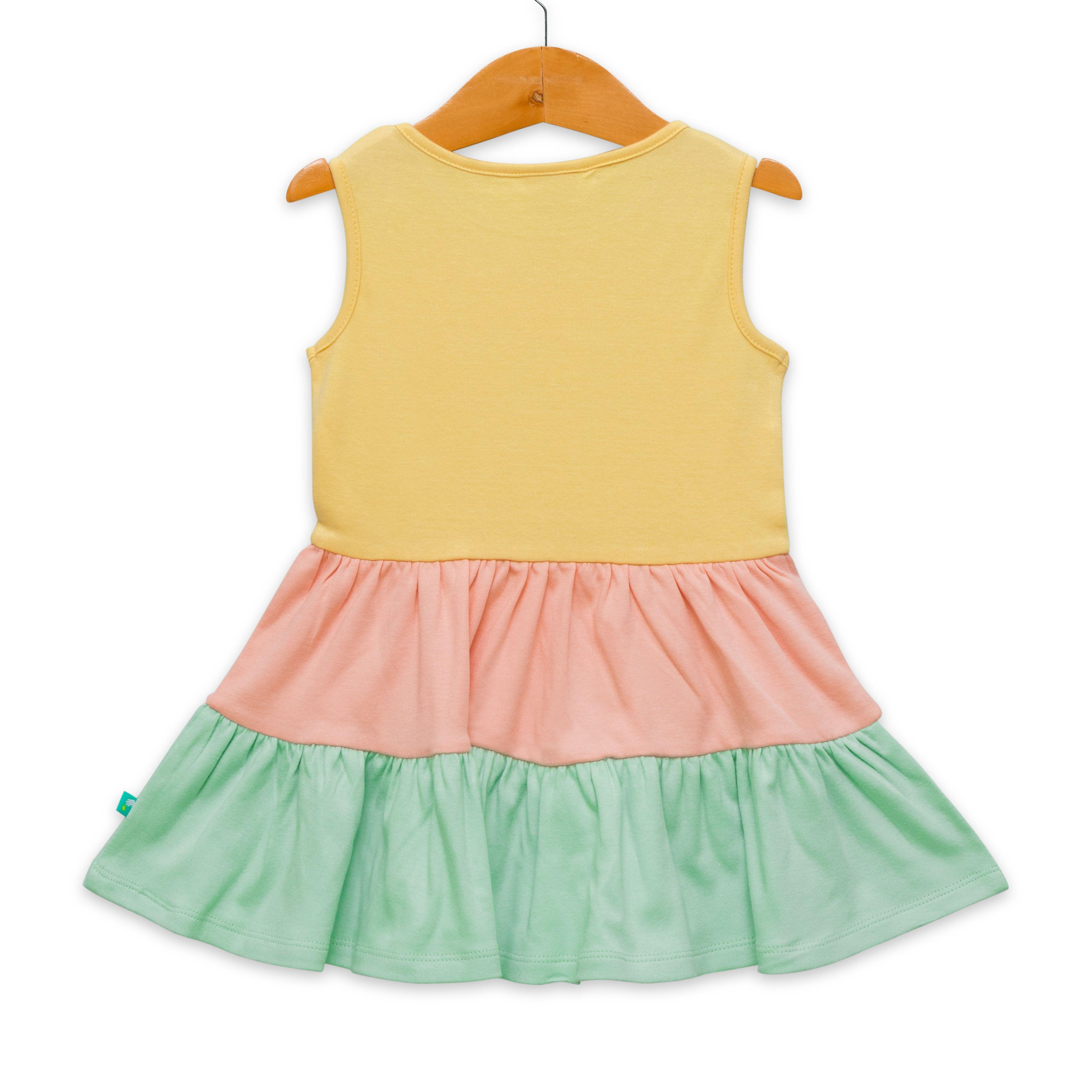 Girls Colourblocked Cotton Fit & Flare Dress - Juscubs