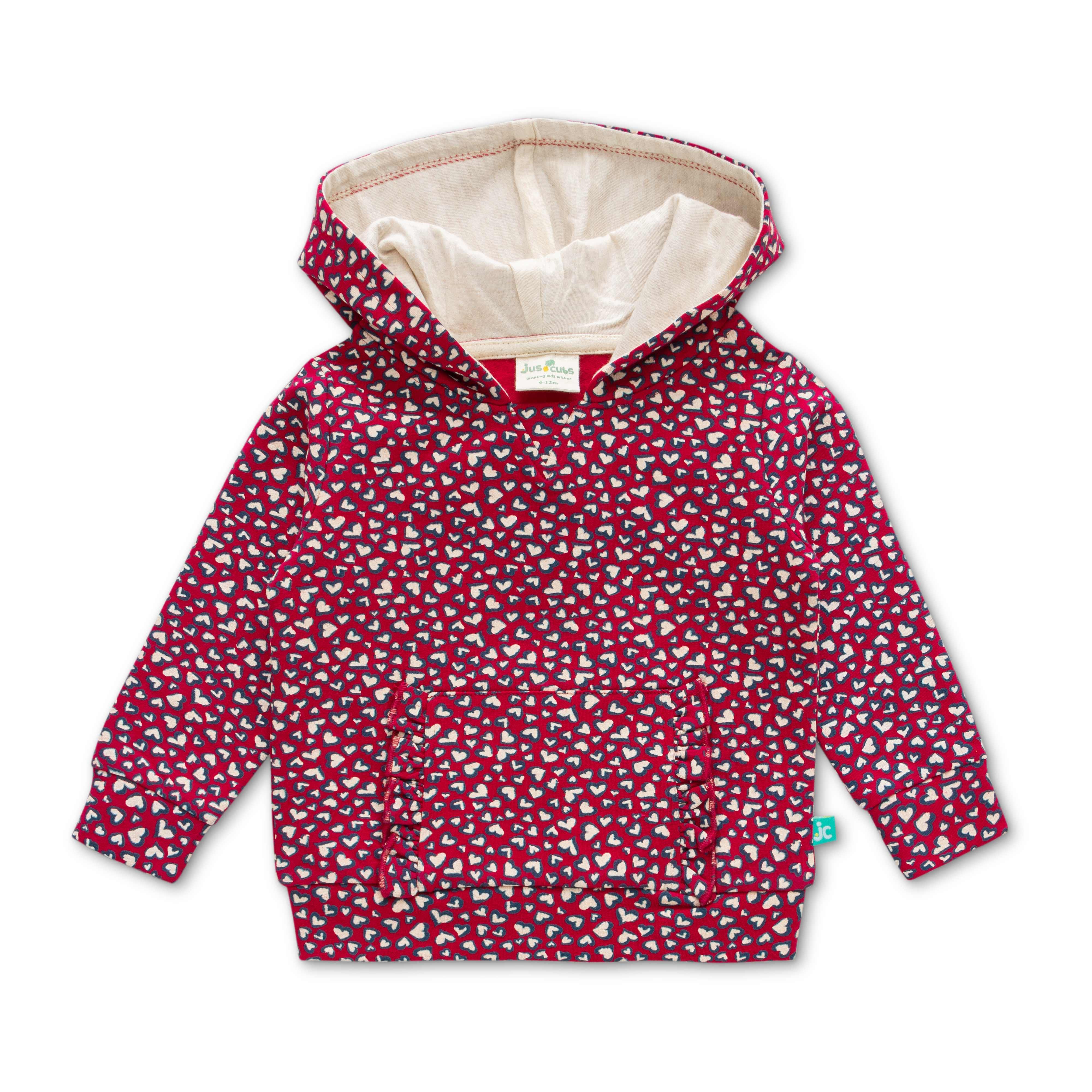 Girls Conversational Printed Hooded Cotton Sweatshirt - Fushia - Juscubs