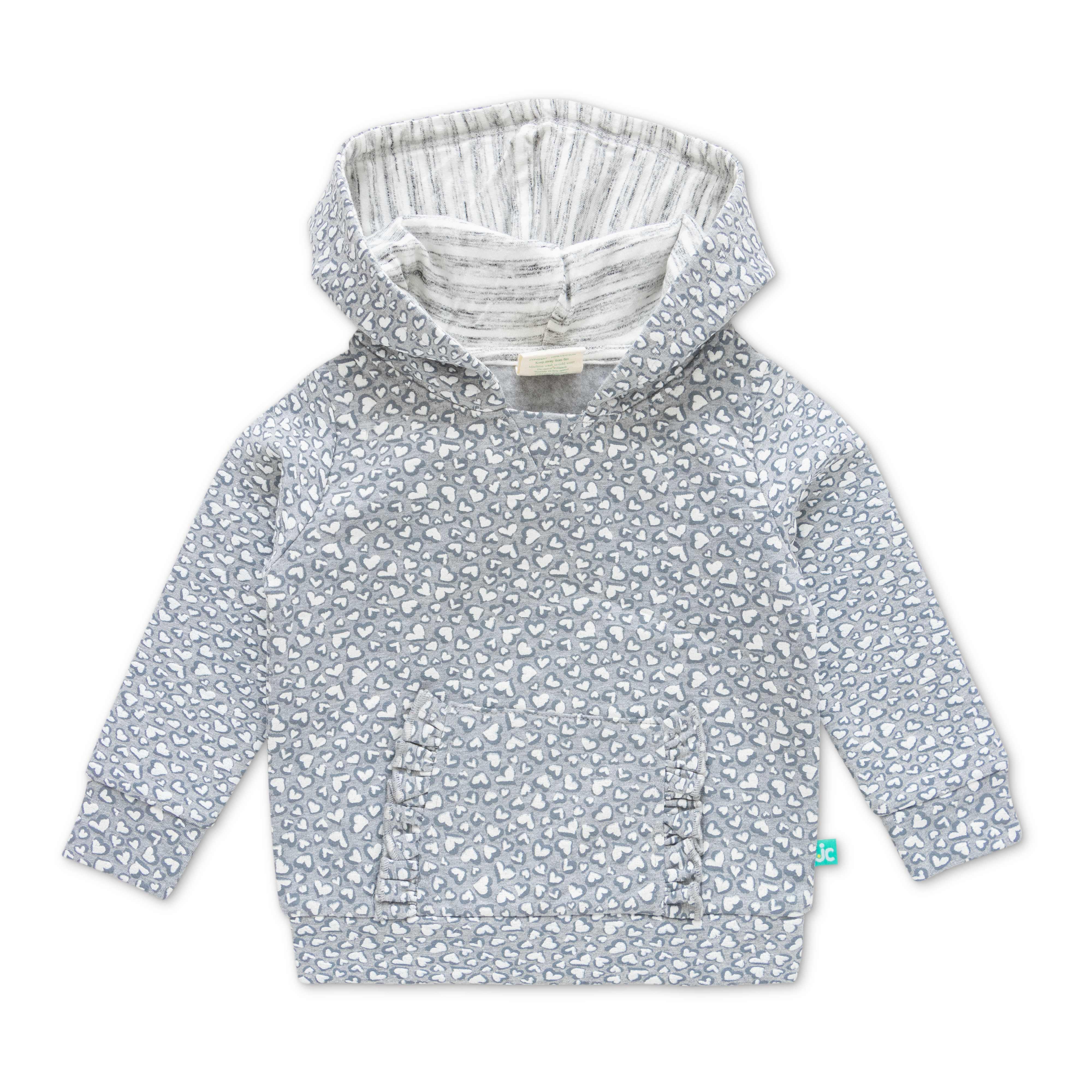 Girls Conversational Printed Hooded Cotton Sweatshirt - Grey - Juscubs