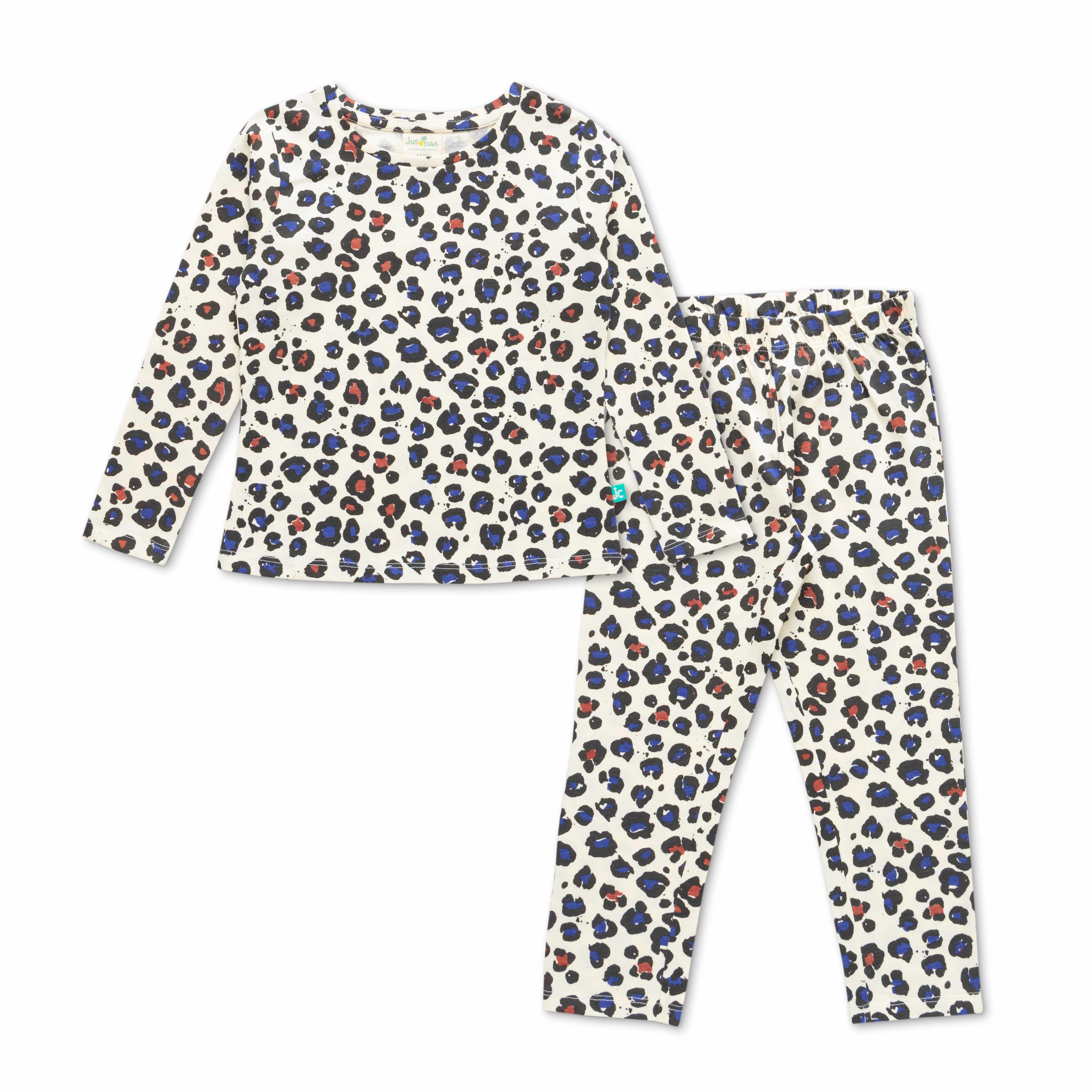 Girls Off White & Blue Printed Night suit - Juscubs