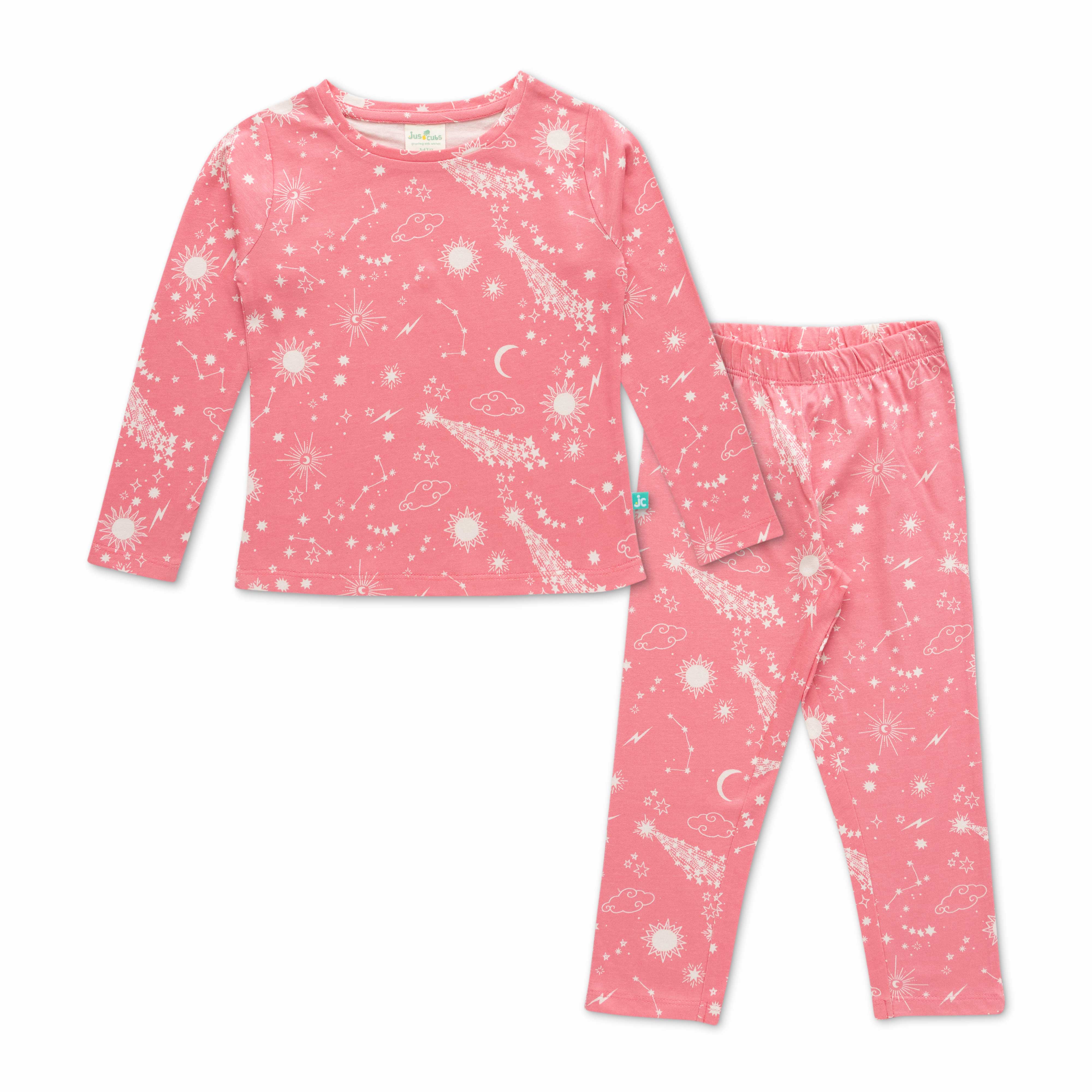 Girls Pink & White Printed Night suit