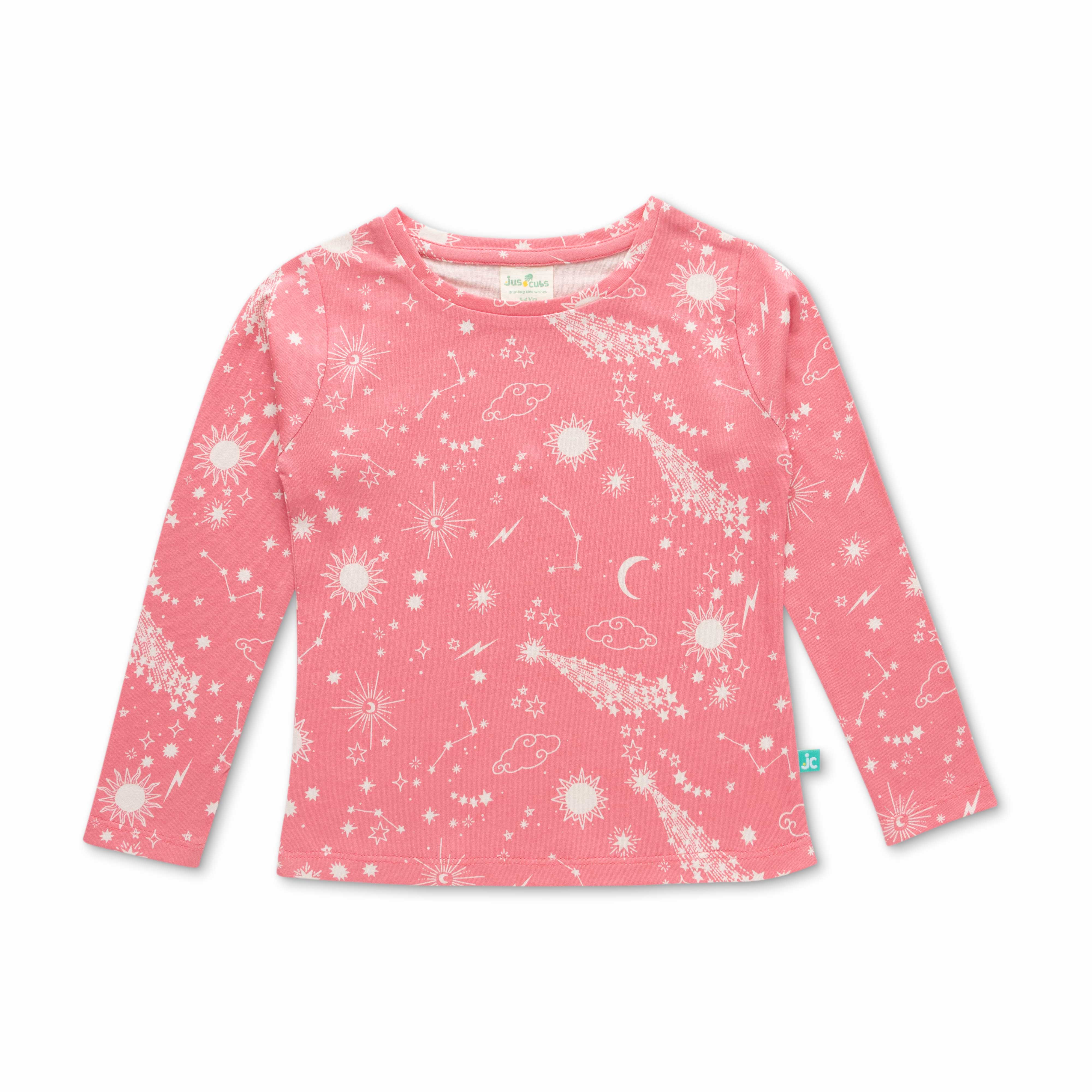 Girls Pink & White Printed Night suit