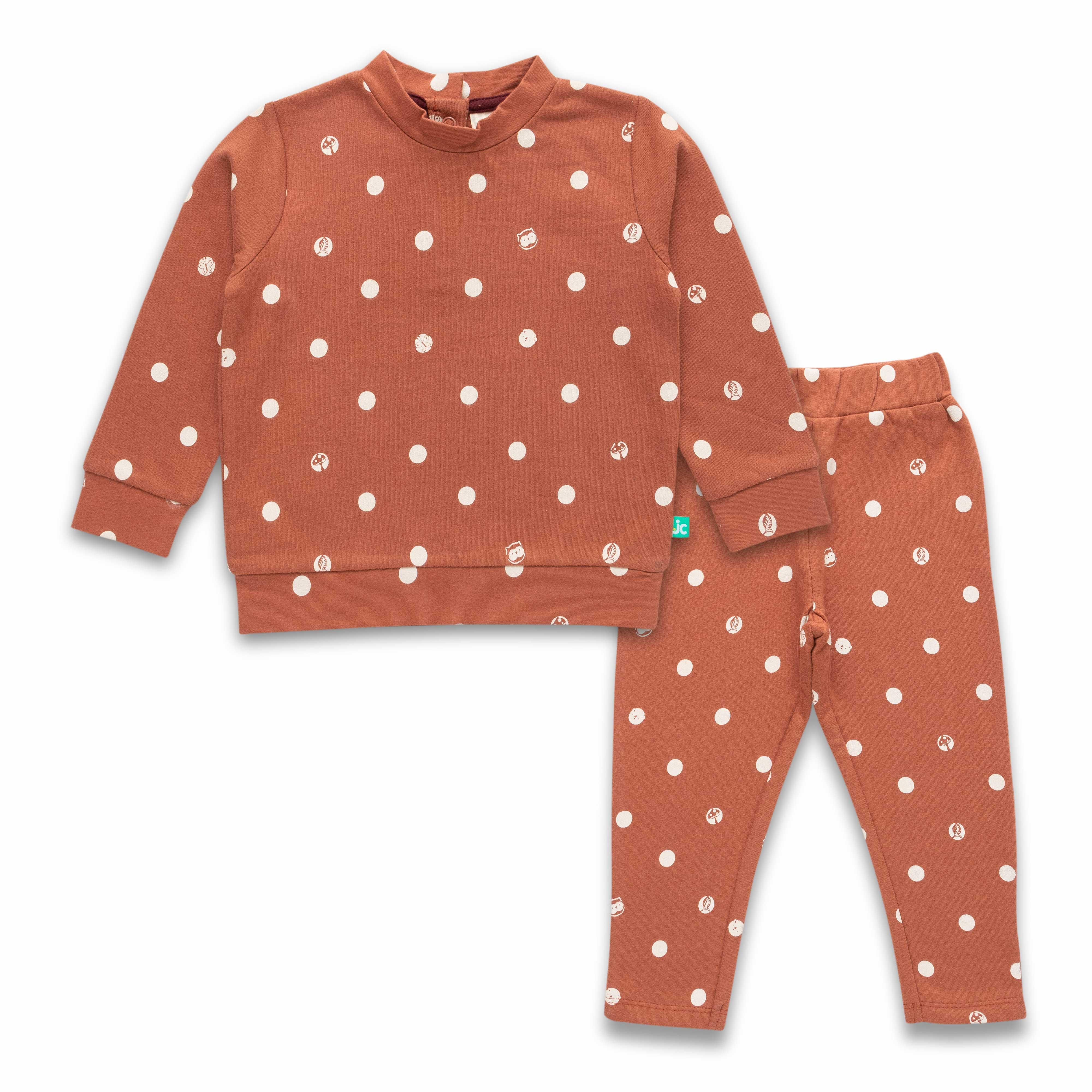 Girls Polka Dot Mandarin Collar Long Sleeve Pure Cotton Clothing Set - Juscubs