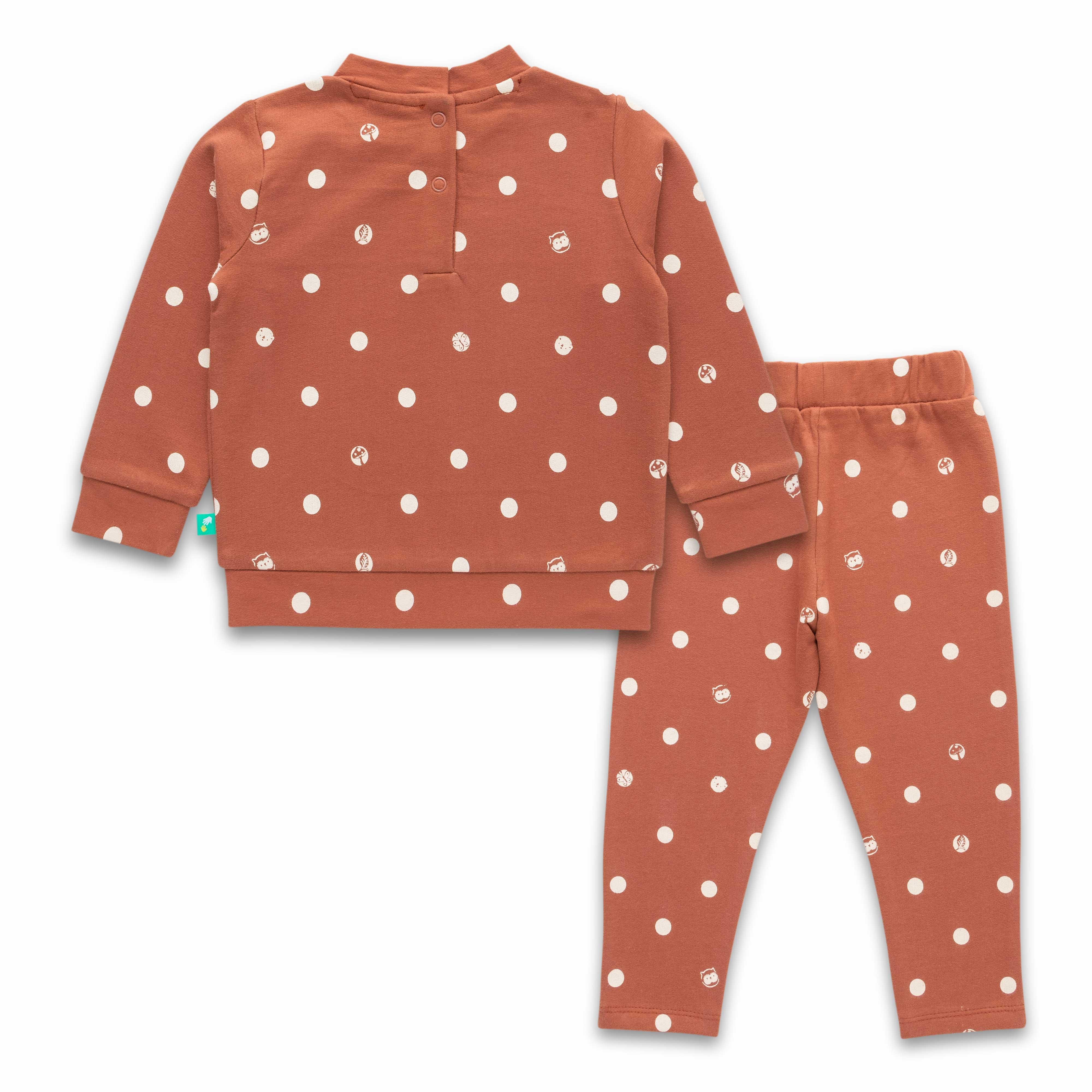 Girls Polka Dot Mandarin Collar Long Sleeve Pure Cotton Clothing Set - Juscubs