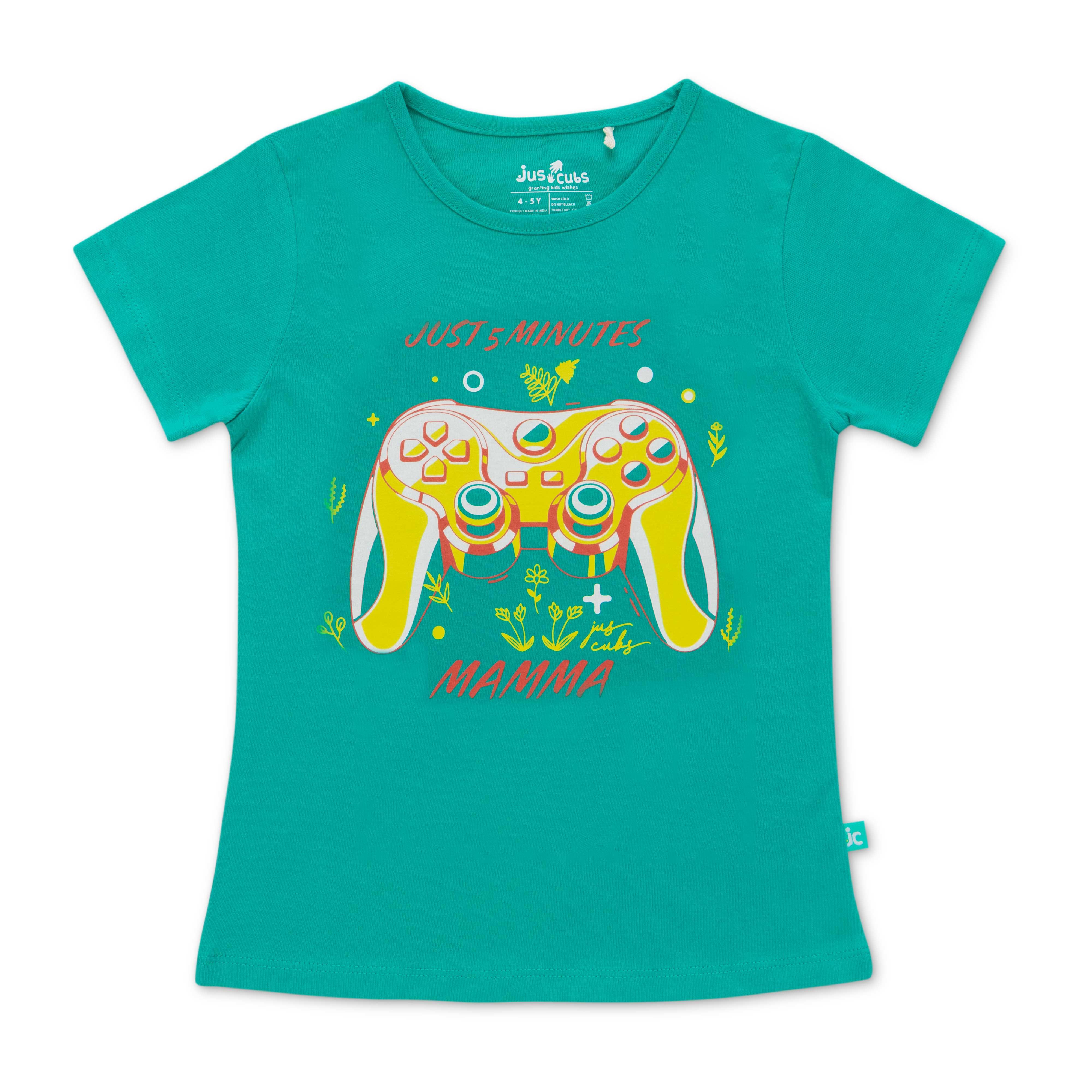 Girls Printed Pure Cotton T-shirt With Shorts - Juscubs