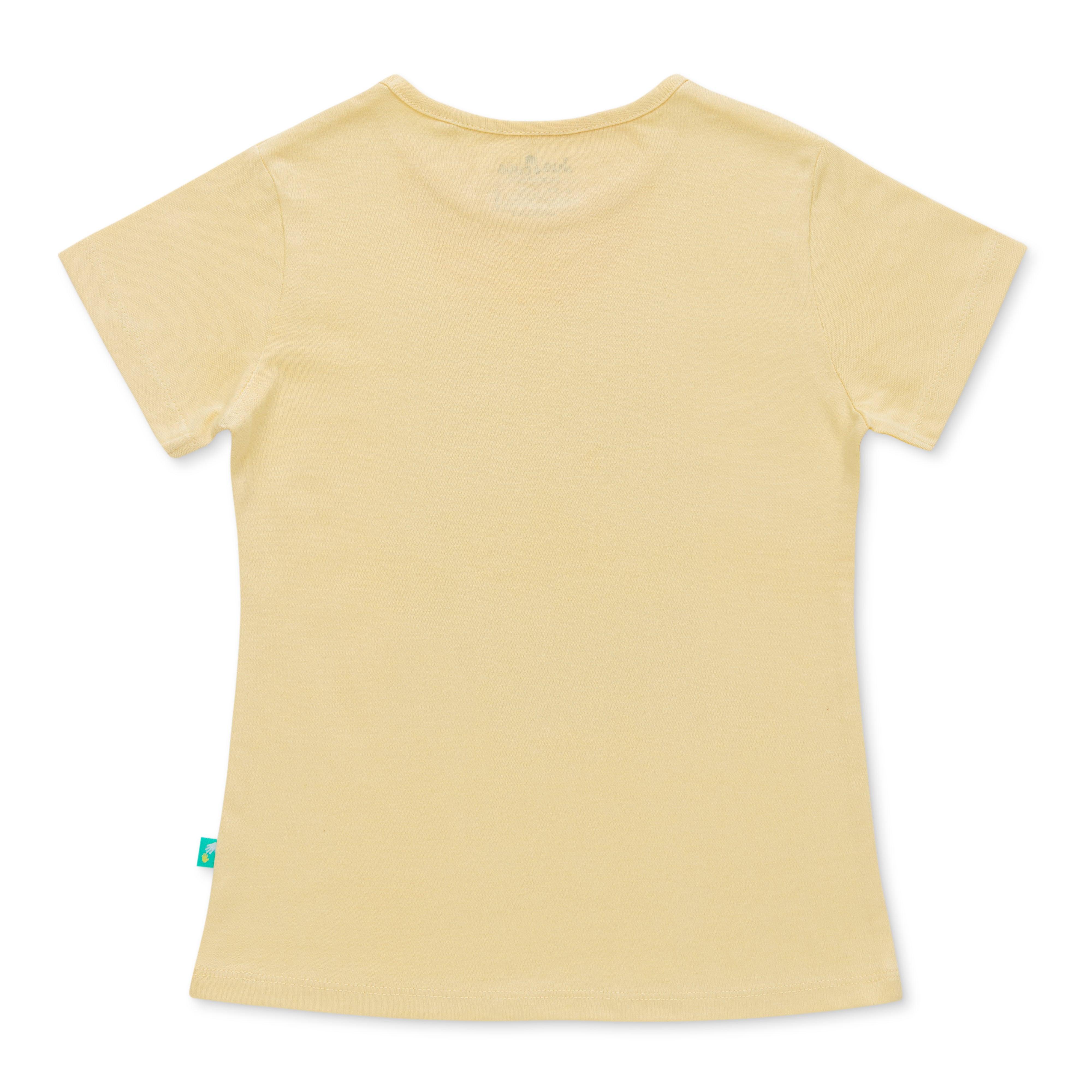 Girls Printed Pure Cotton T-shirt With Shorts - Yellow - Juscubs