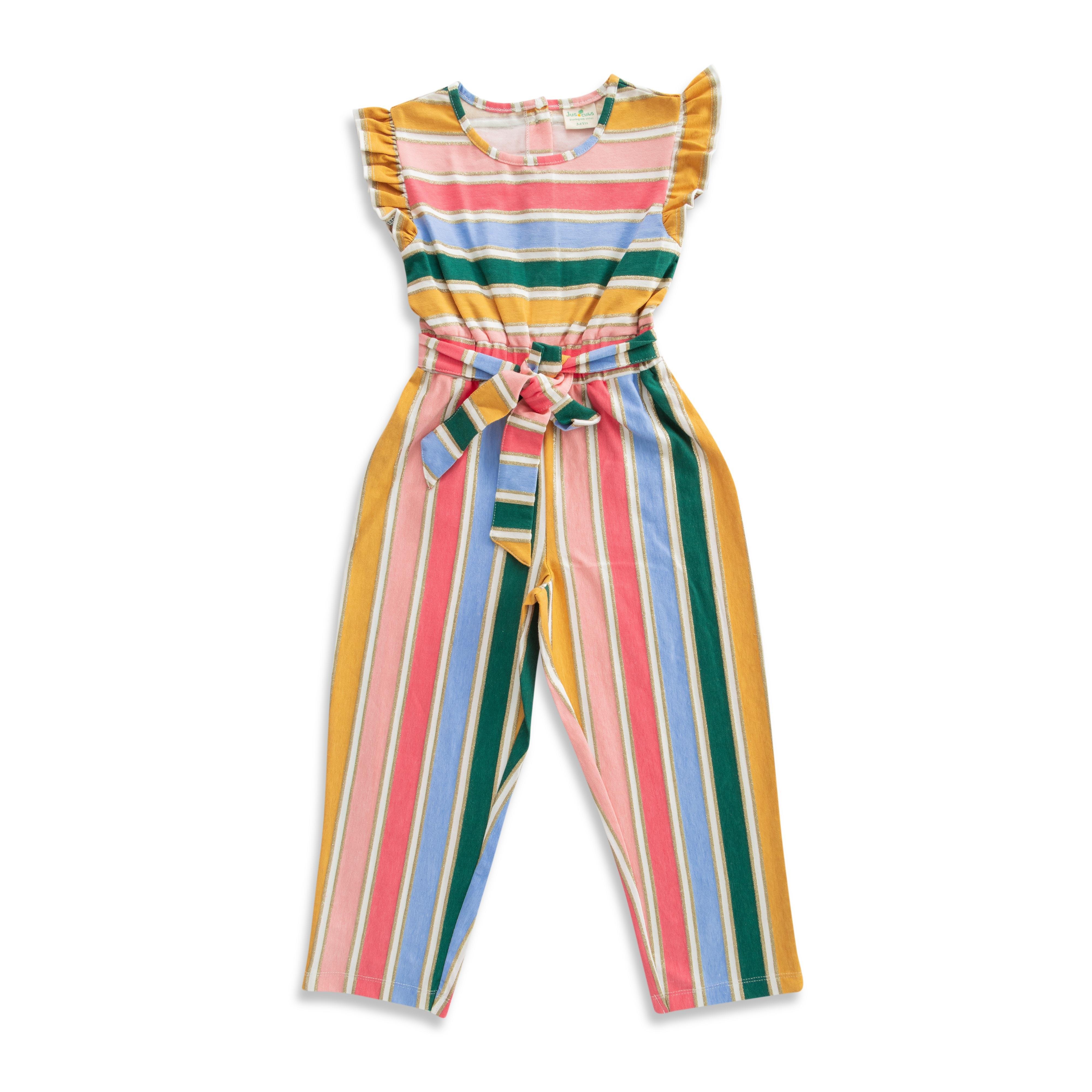 Girls Striped Basic Jumpsuit-Multi - Juscubs