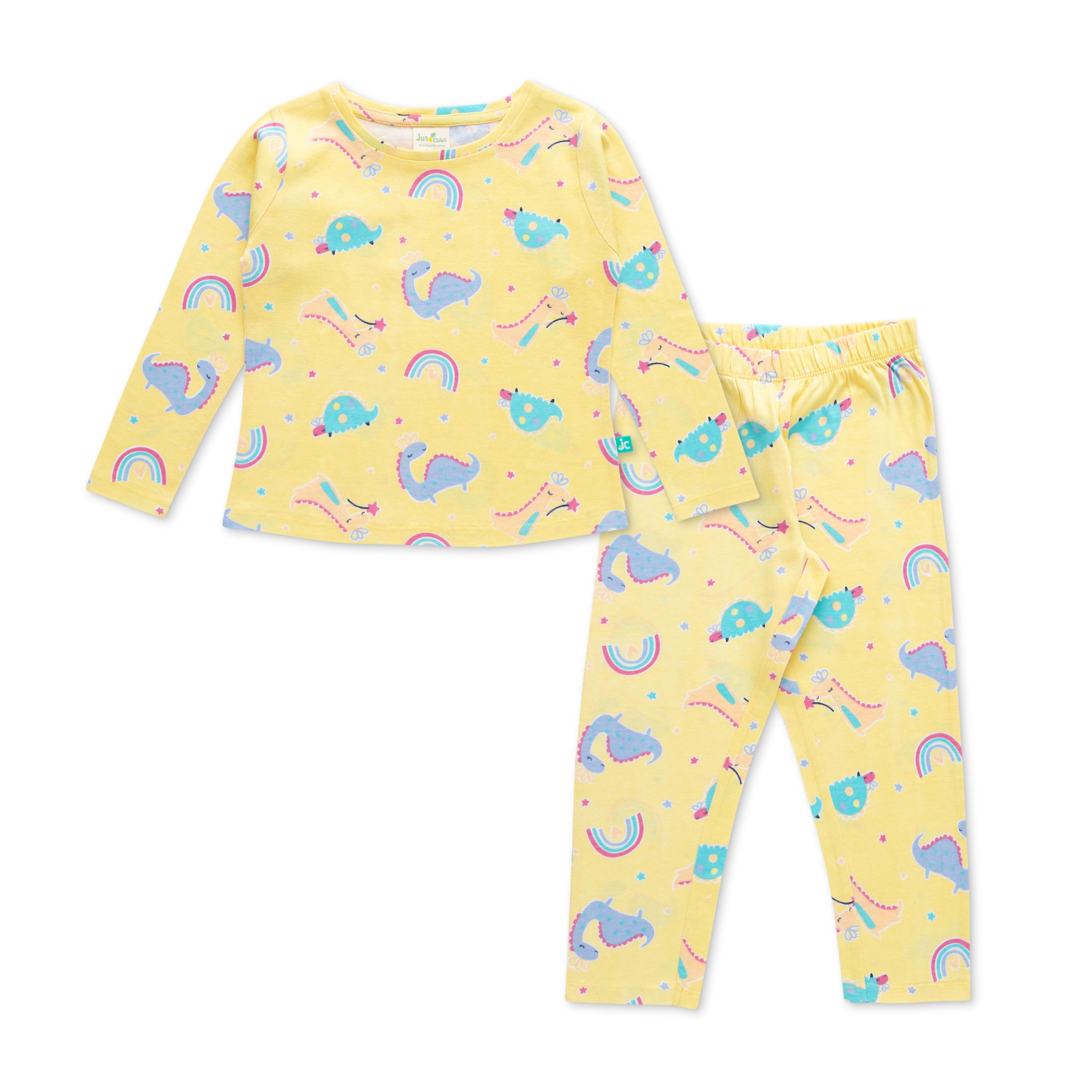 Girls Yellow & Blue Printed Night suit - Juscubs