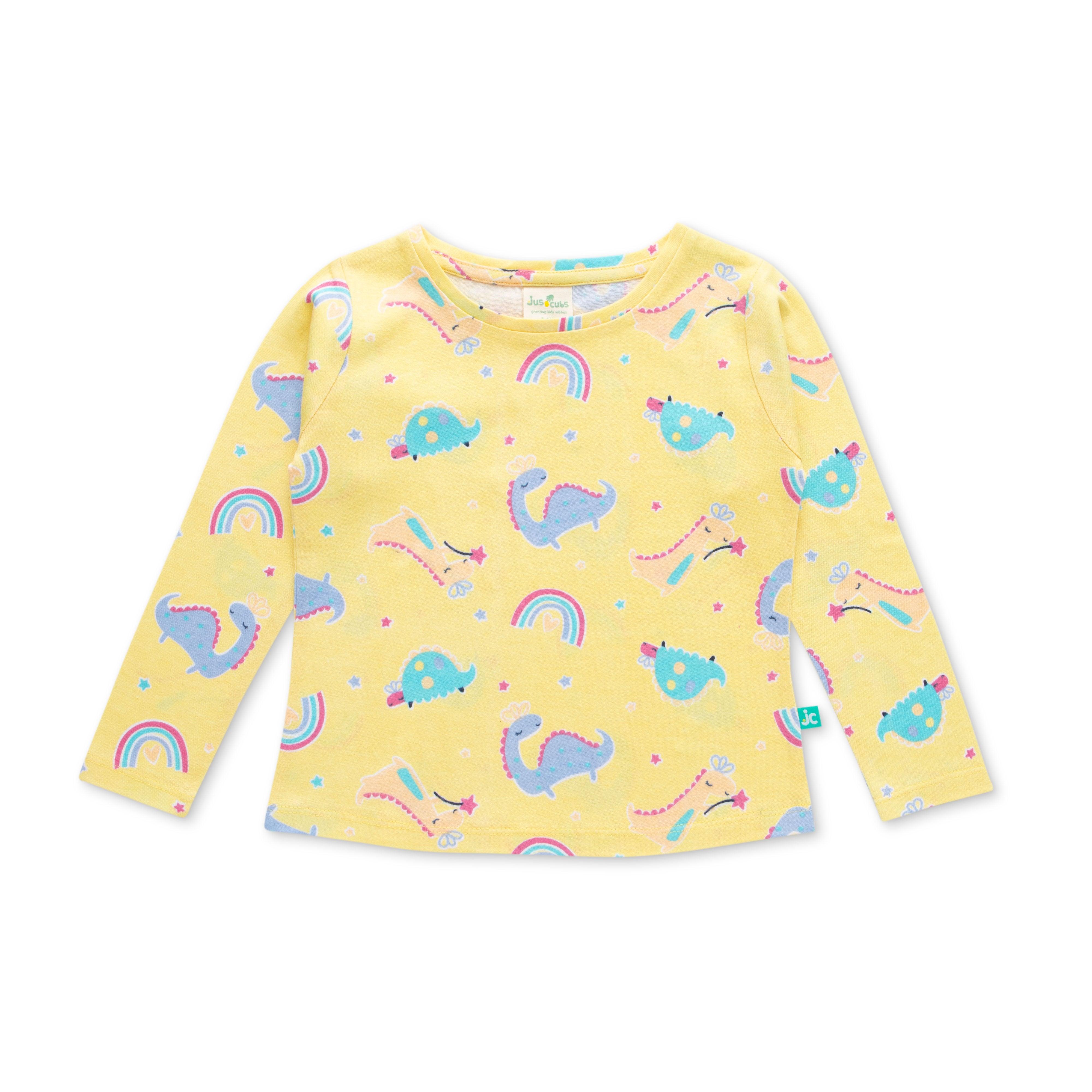 Girls Yellow & Blue Printed Night suit - Juscubs