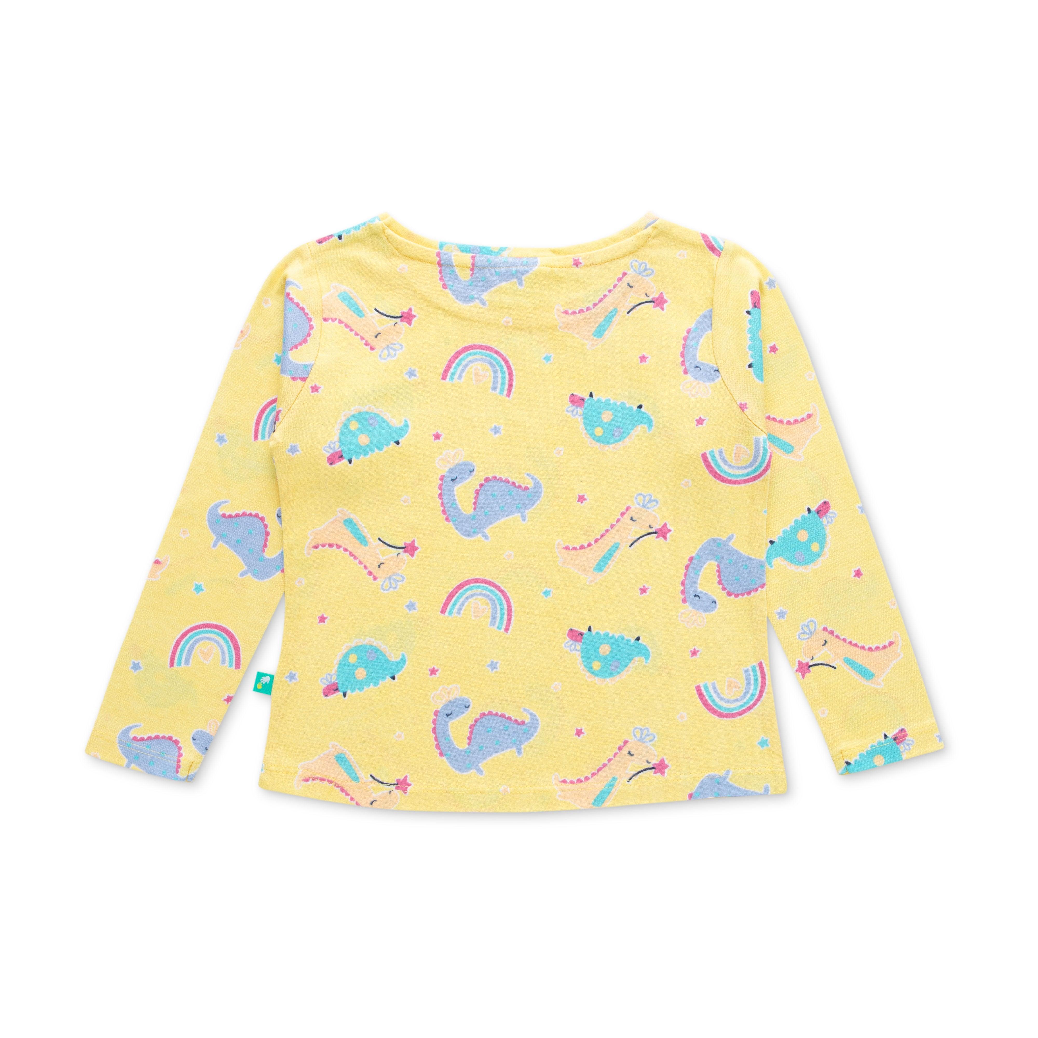 Girls Yellow & Blue Printed Night suit - Juscubs