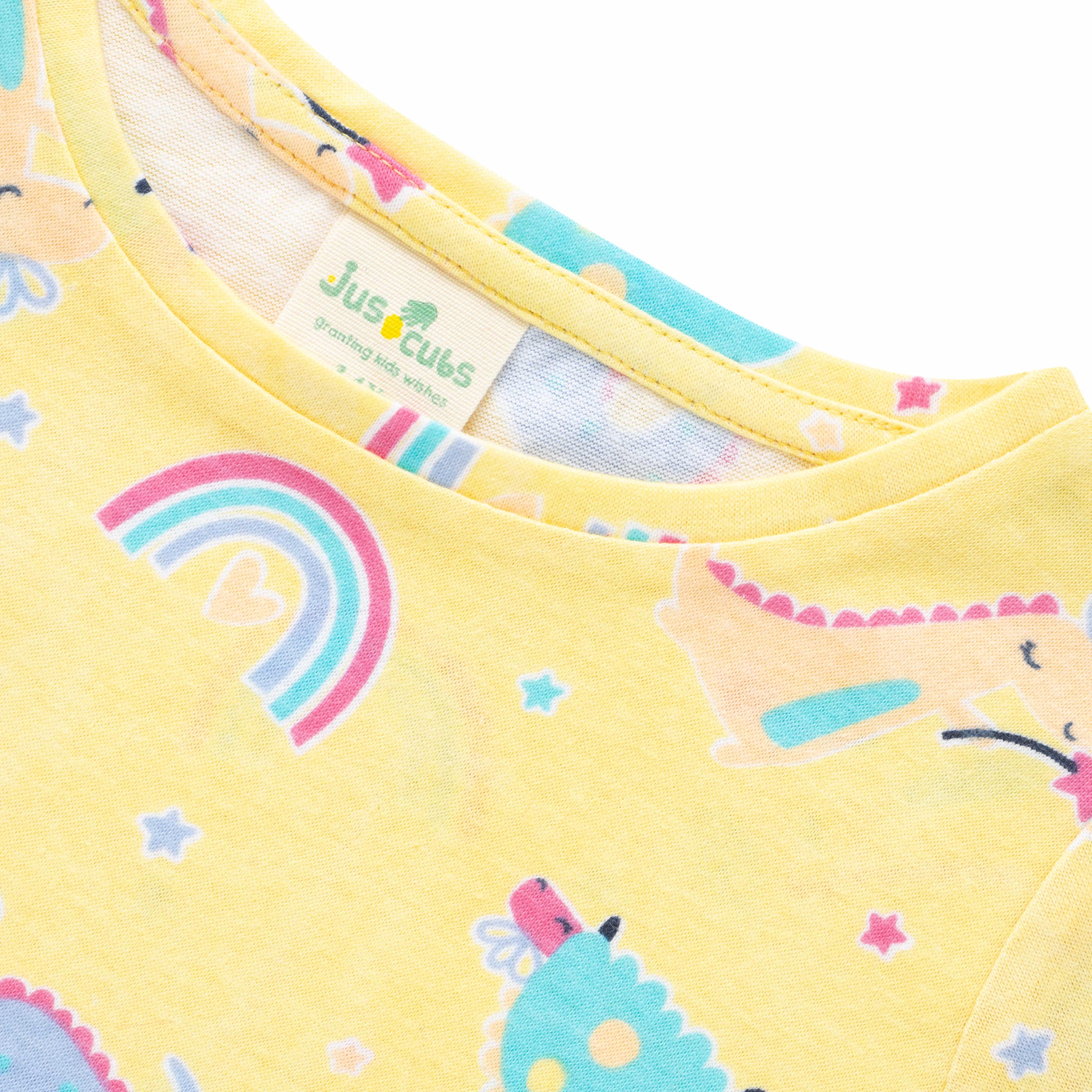 Girls Yellow & Blue Printed Night suit - Juscubs