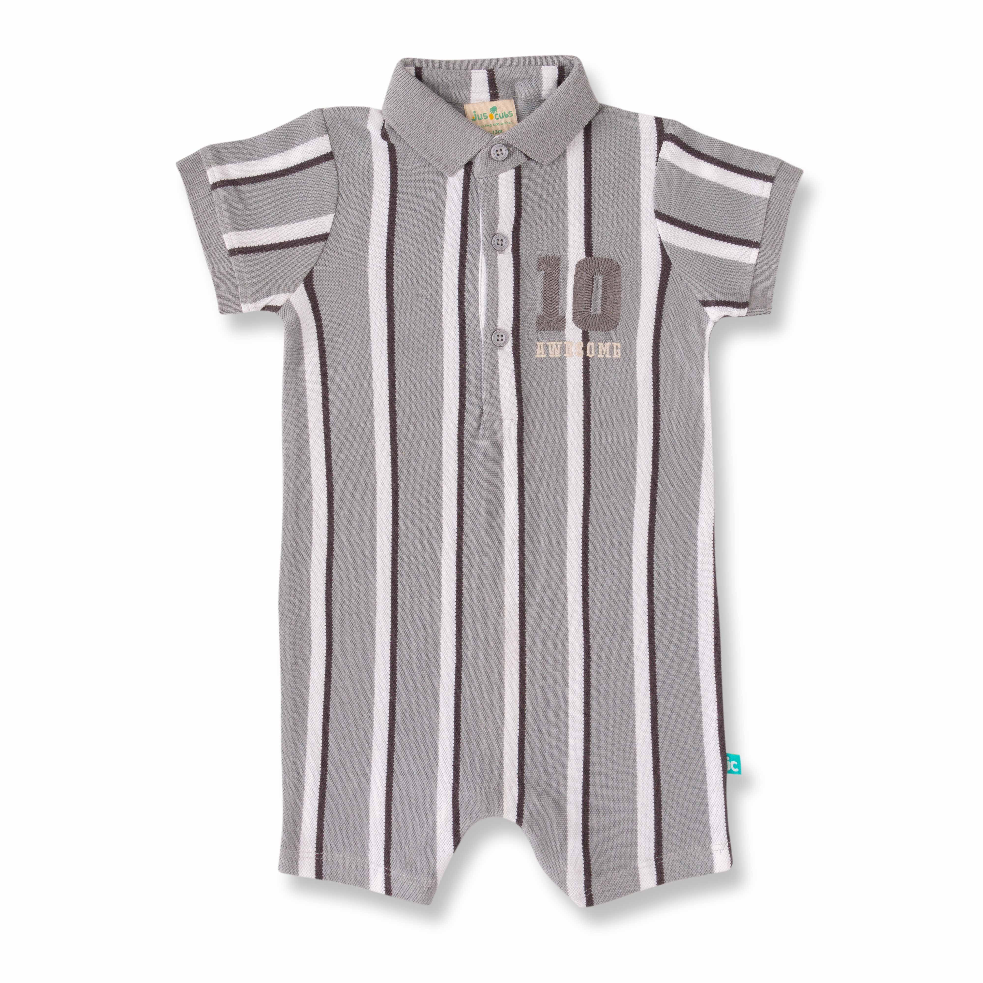 New Born Baby Boy Striped Graphic Print Romper - Juscubs