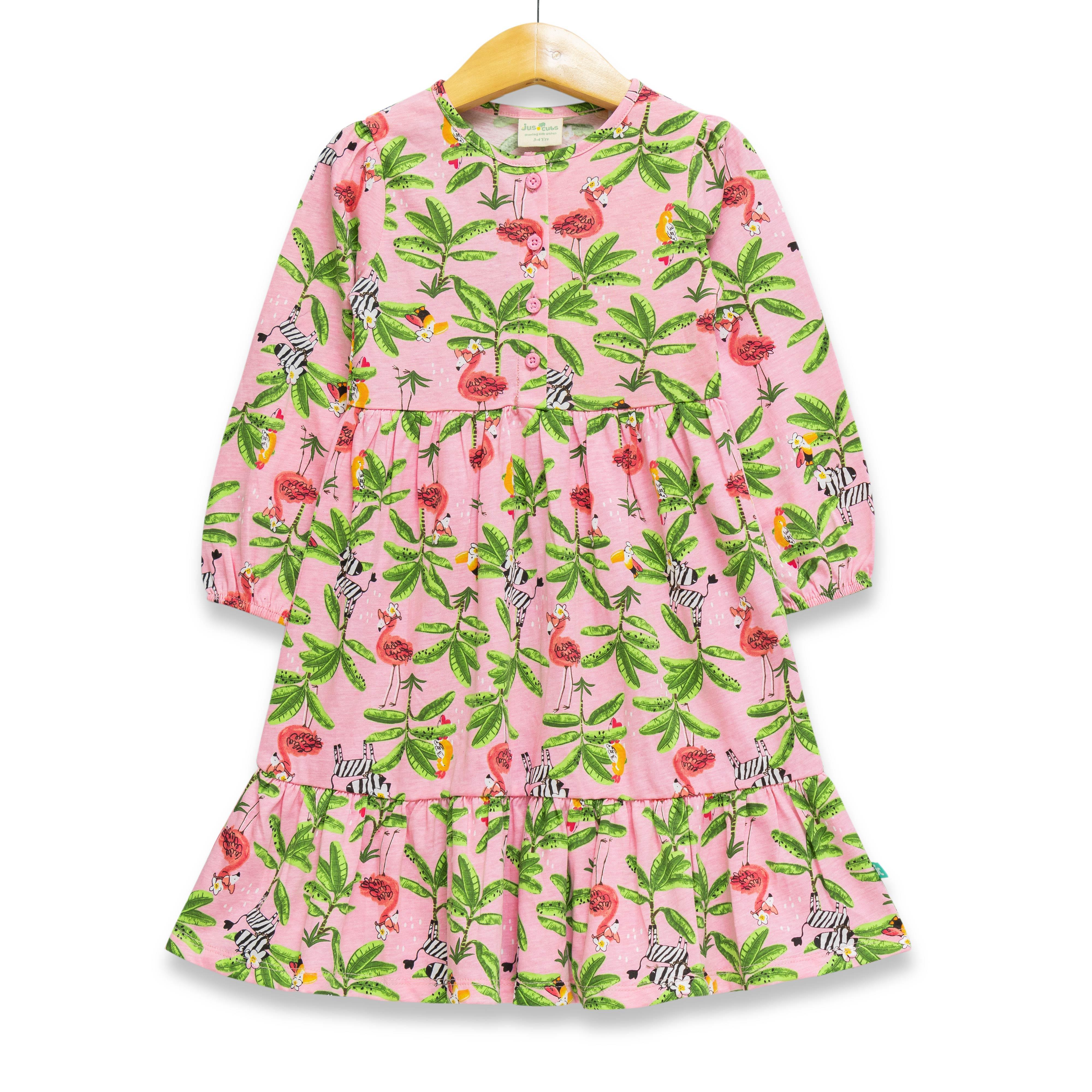 Tropical Print A-Line Dress - Juscubs