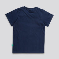 "Boys Navy Blue Cotton T-Shirt with Adventure Airplane Print"