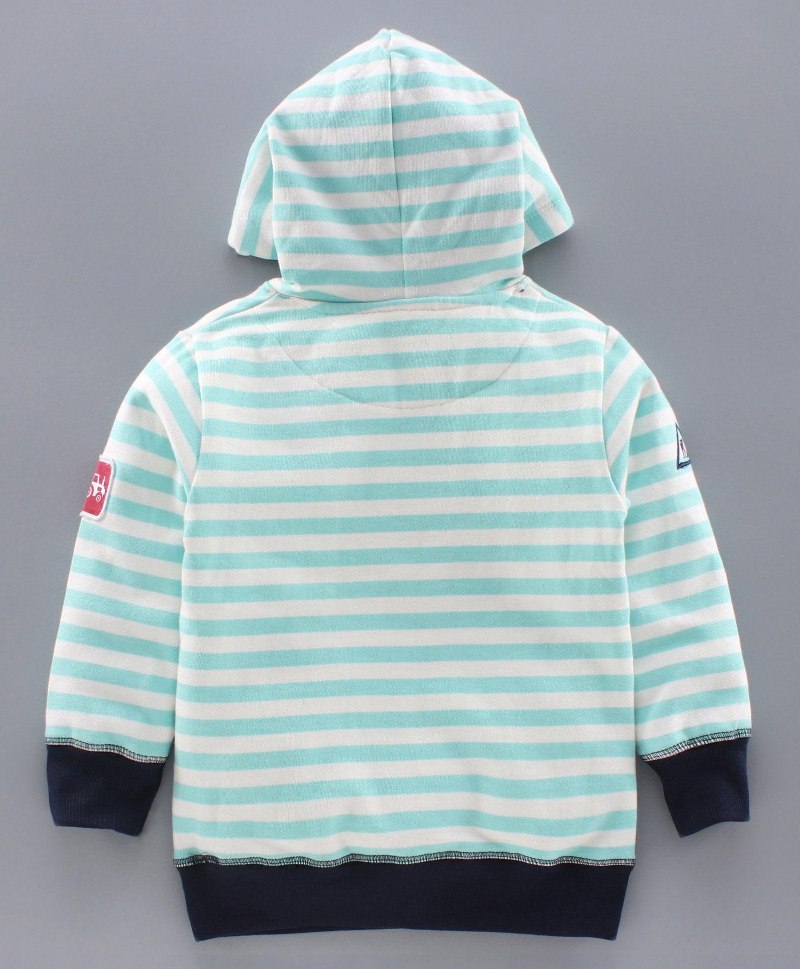 Young Boys Striped Embroidery Full Sleeve Hoody - Juscubs