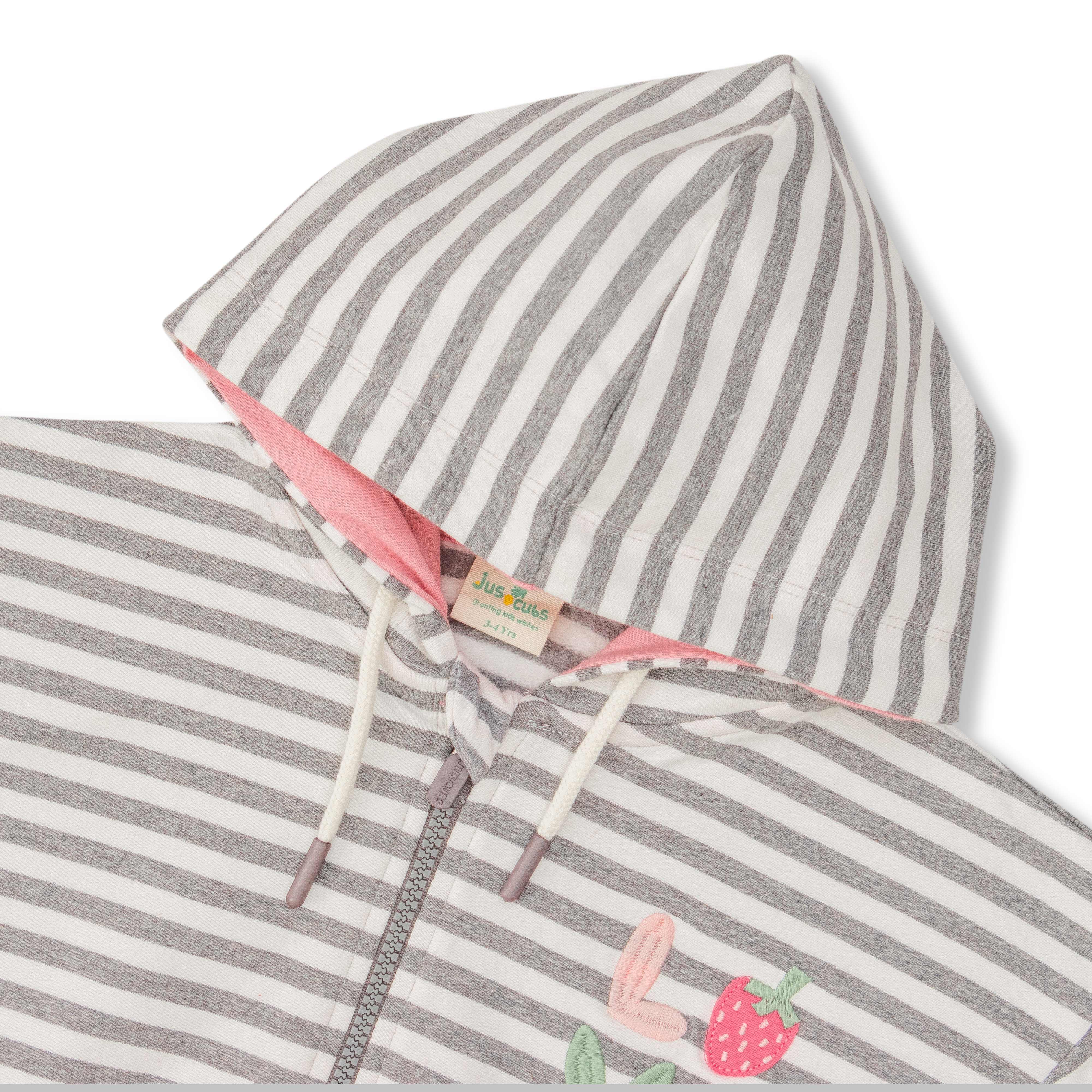Young Girls Striped & Love Embroidery Hoodie - Juscubs
