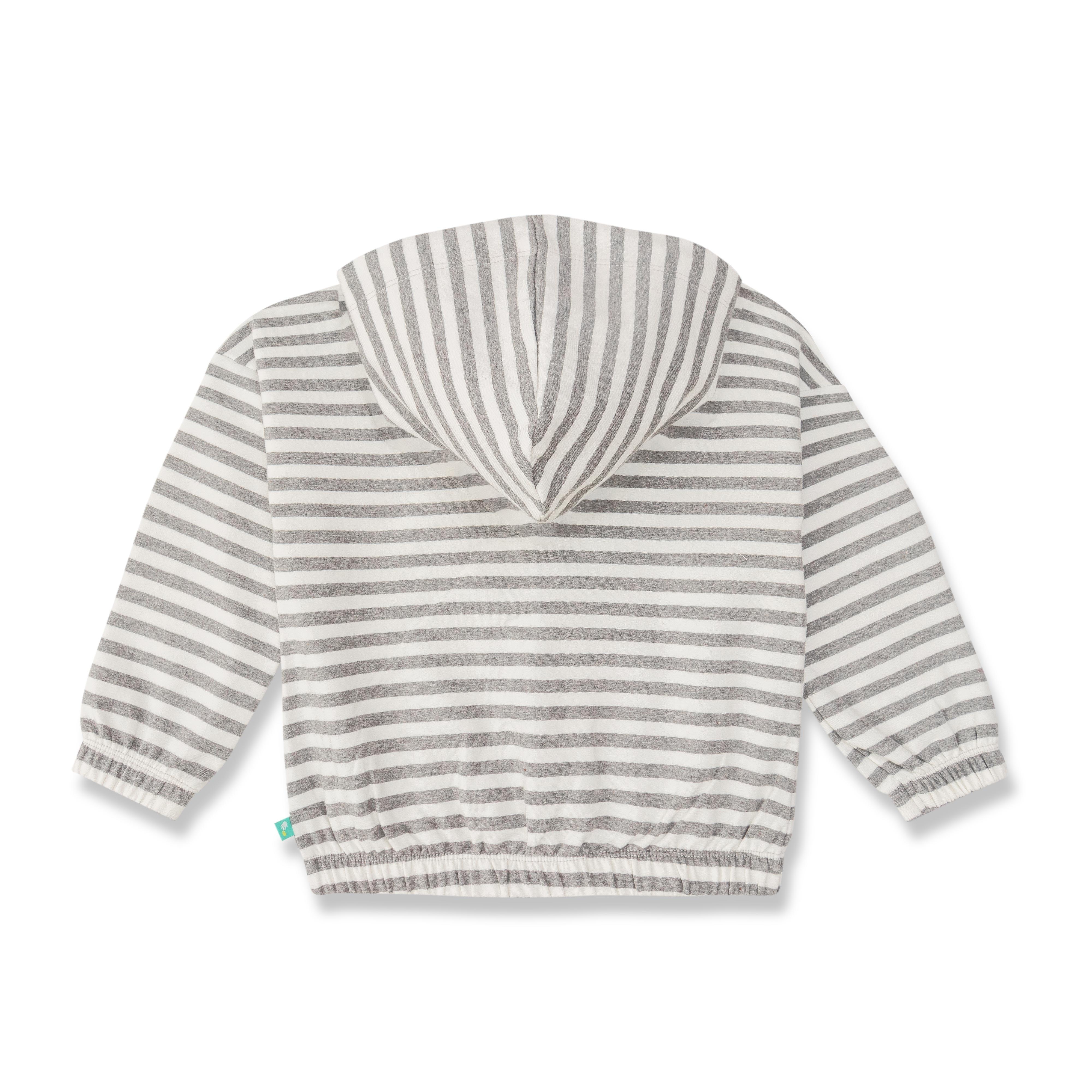 Young Girls Striped & Love Embroidery Hoodie - Juscubs