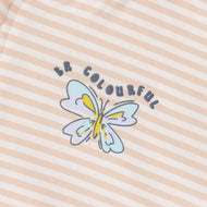 "Girls' Striped Zip-Up Hoodie – Beige with Butterfly Embroidery & Front Pockets"
