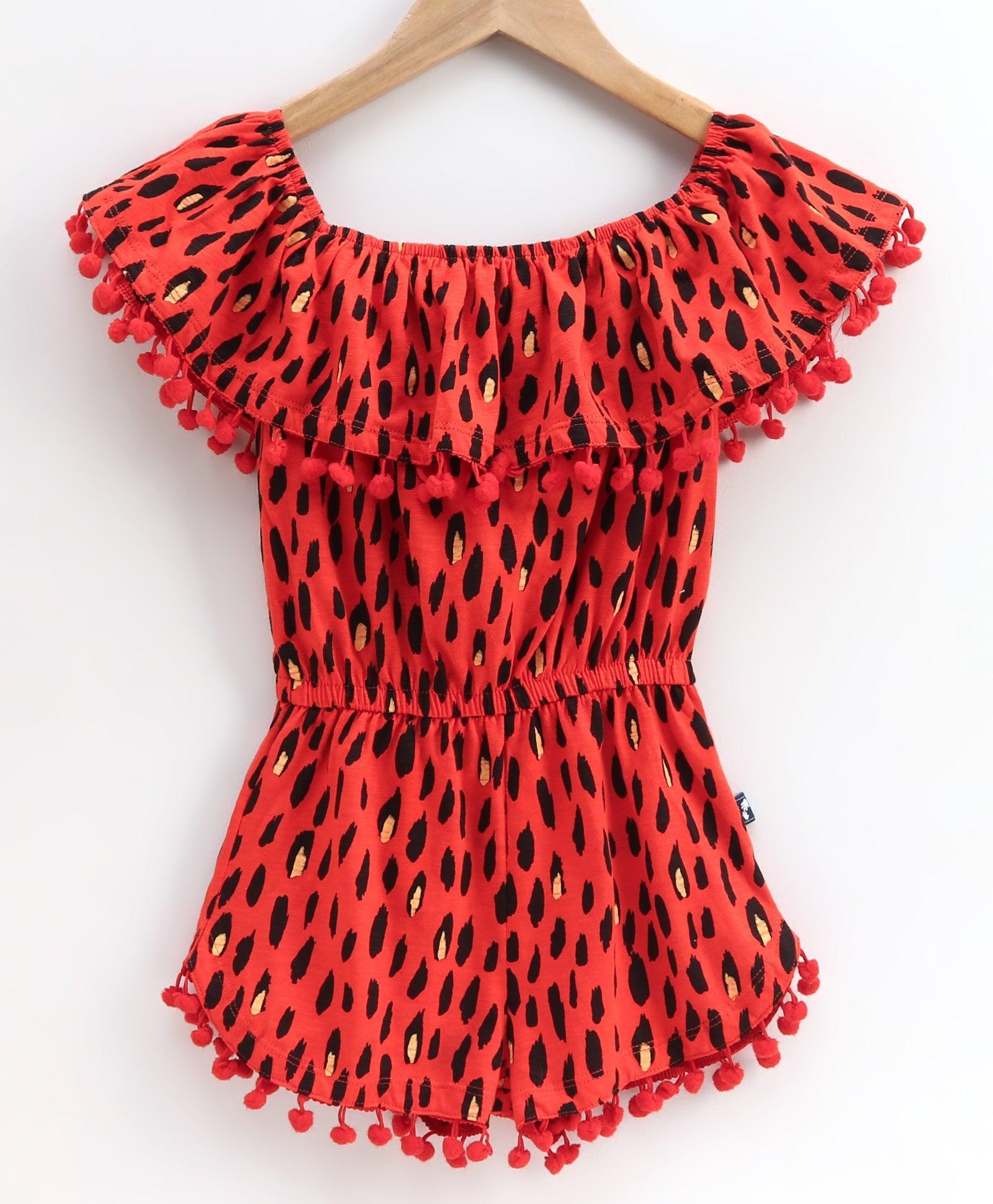 Animal Print Off-Shoulder Fit & Flare Dress-Orange - Juscubs