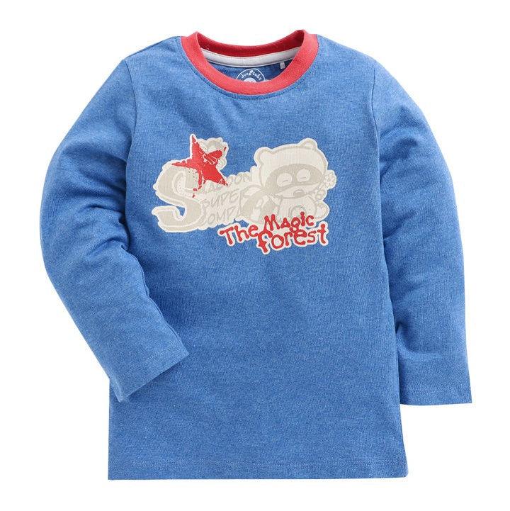 Blue Text Print Full Sleeve T-Shirt - Juscubs
