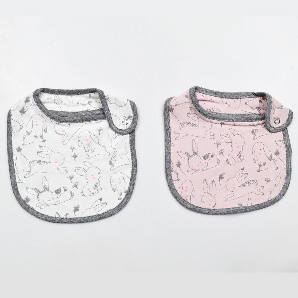 Cotton Bibs Animal Print Set of 2 - Pink & White - Juscubs