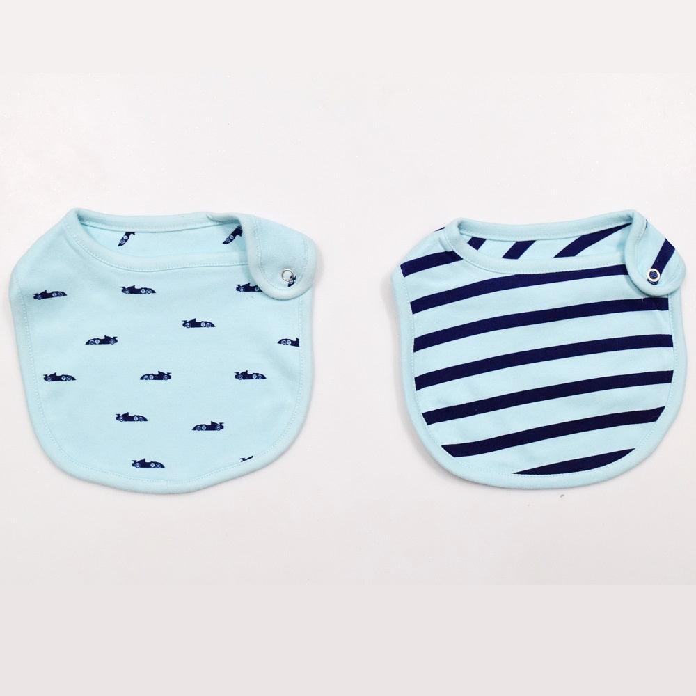 Cotton Bibs Car AOP & Stripe Print Set of 2 - Blue - Juscubs