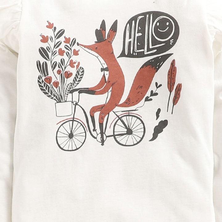 White All Over Print Full Sleeve Top And Pyjama Set - Juscubs