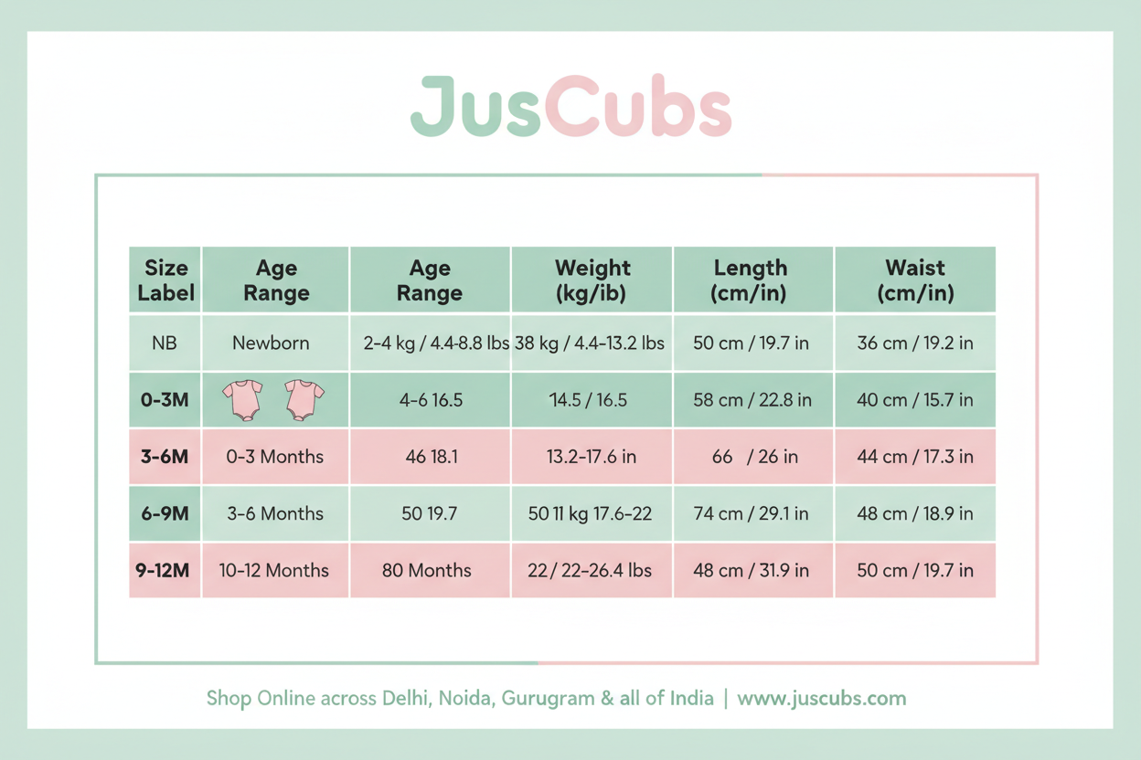 Newborn Baby Clothes Size Chart: 0–12 Months by Age & Weight | JusCubs ...
