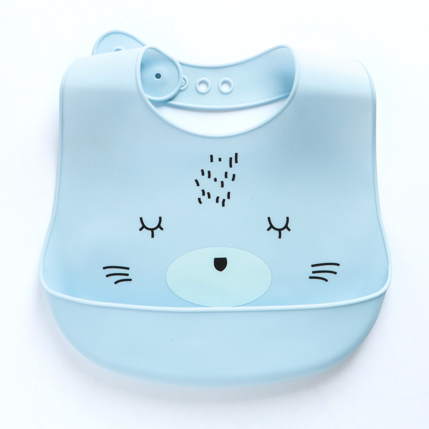 Baby Silicone Feeding Bib with Food Catcher Pocket – Blue Animal Print