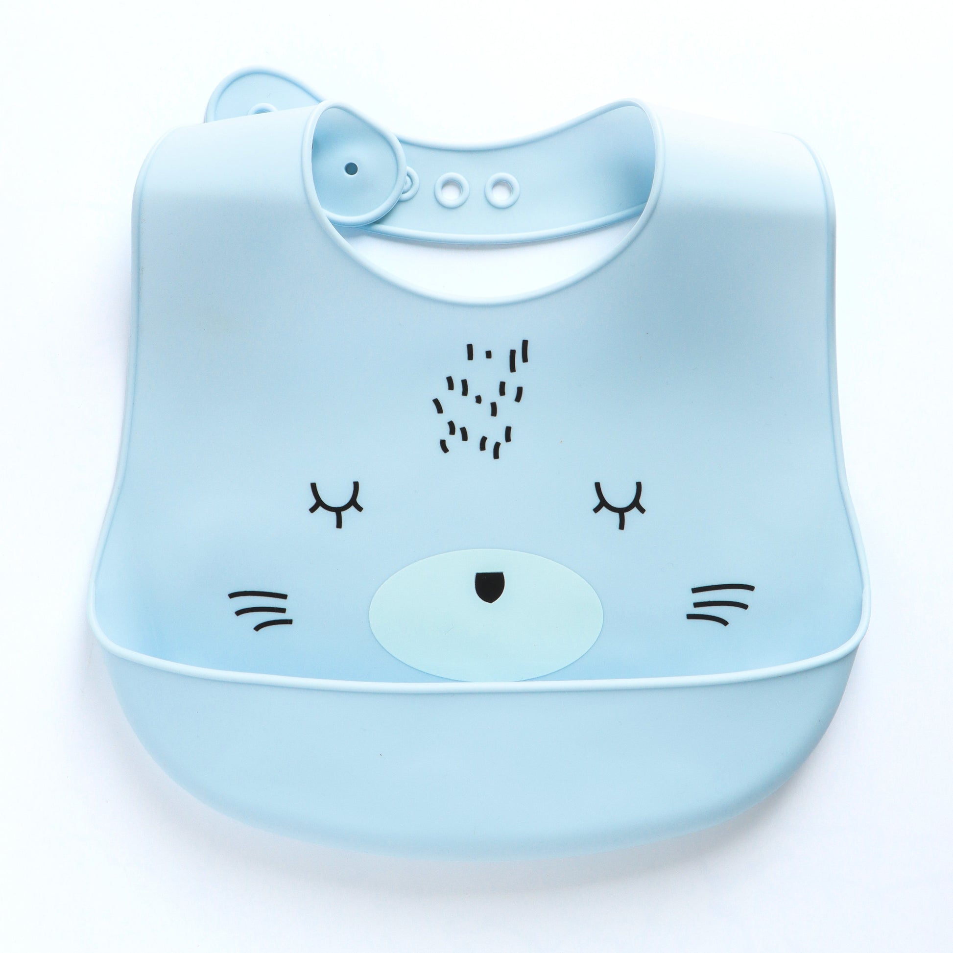 Baby Silicone Feeding Bib with Food Catcher Pocket – Blue Animal Print