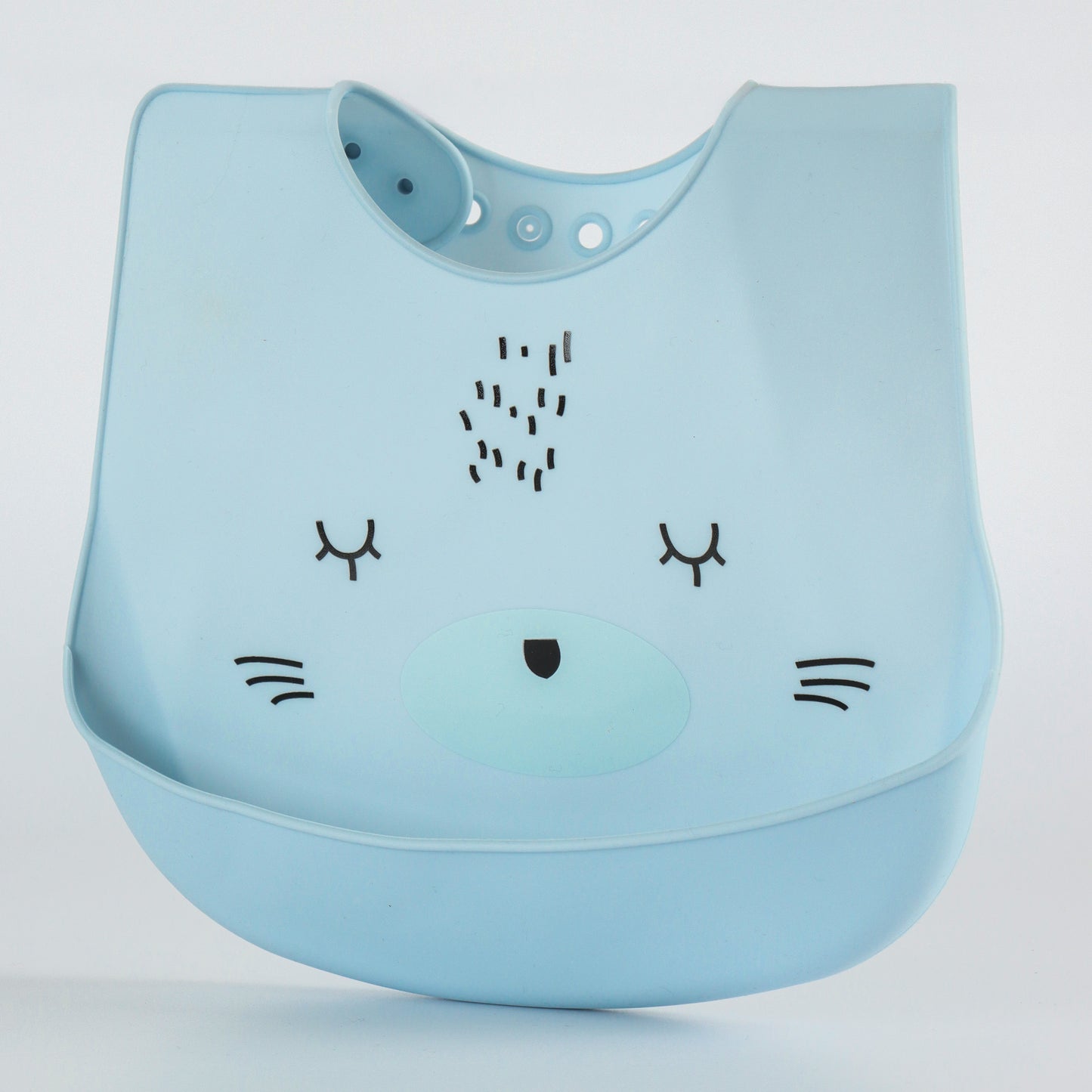 Baby Silicone Feeding Bib with Food Catcher Pocket – Blue Animal Print