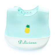 Baby Silicone Feeding Bib with Food Catcher Pocket – Mint Green Pineapple Print