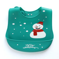 Baby Silicone Feeding Bib with Food Catcher Pocket – Green Snowman Christmas Print