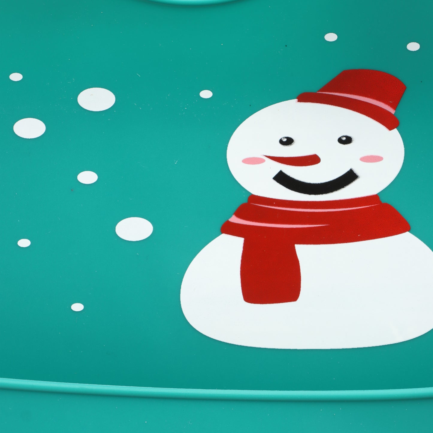 Baby Silicone Feeding Bib with Food Catcher Pocket – Green Snowman Christmas Print