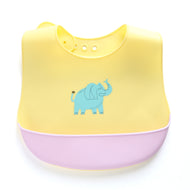 Baby Silicone Feeding Bib with Food Catcher Pocket – Yellow Elephant Print