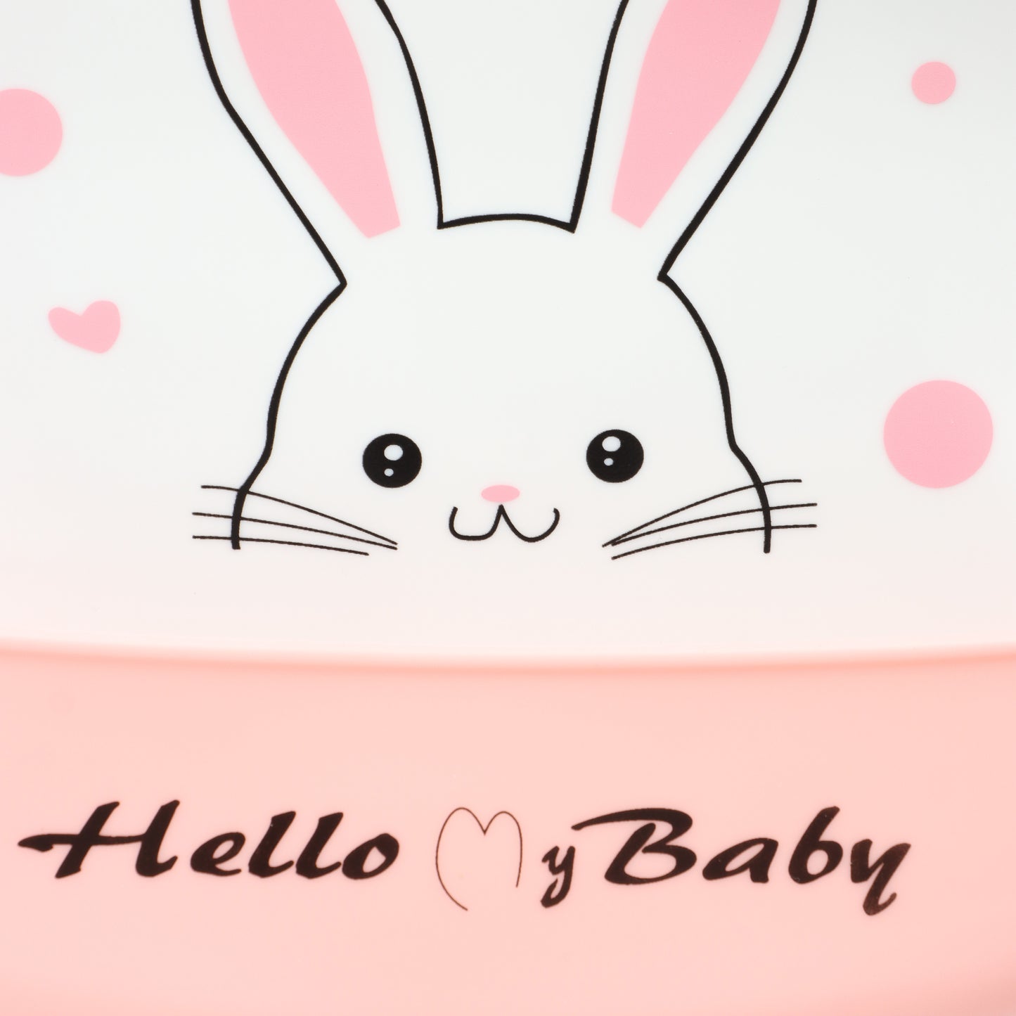 Baby Silicone Feeding Bib with Food Catcher Pocket – White & Pink Bunny Print
