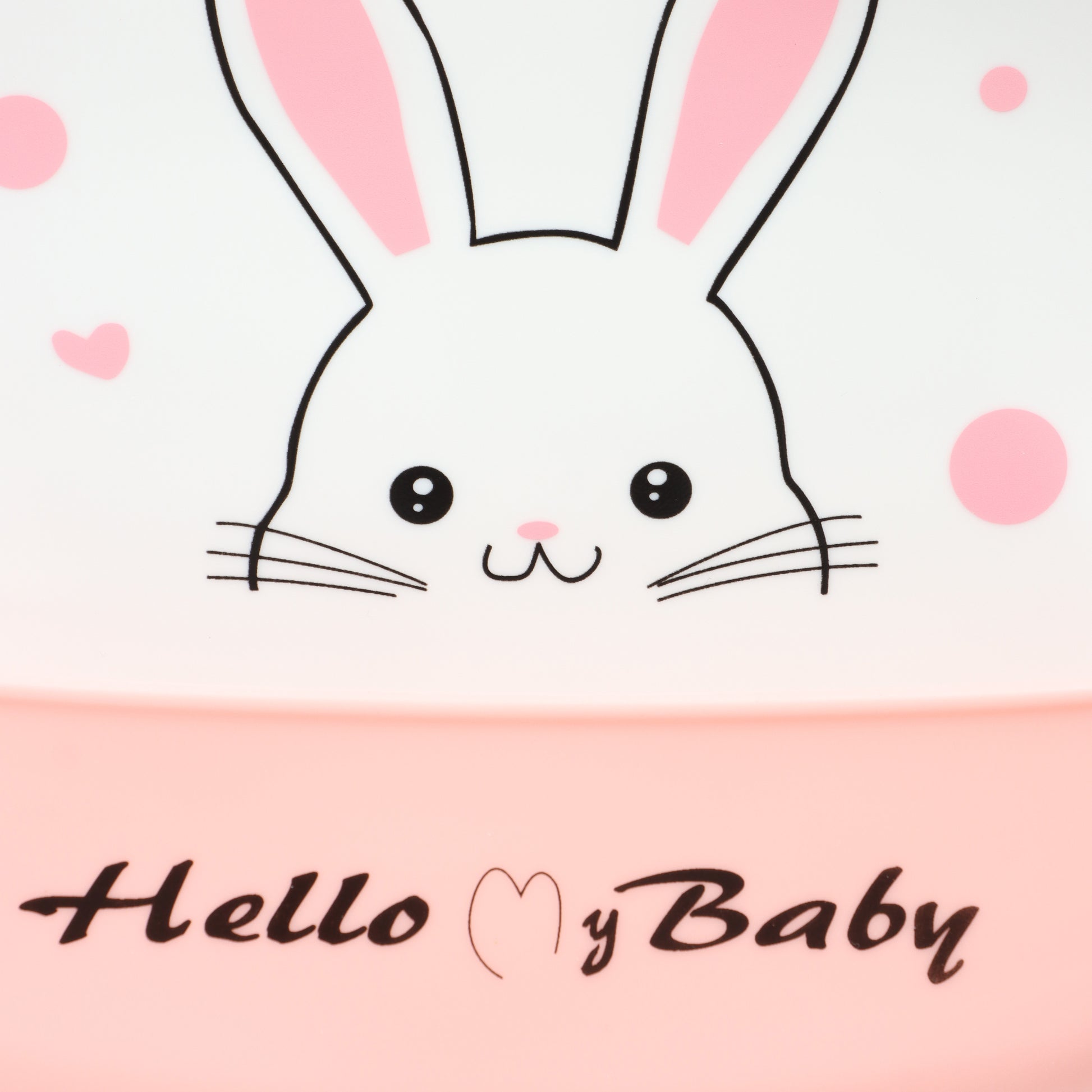 Baby Silicone Feeding Bib with Food Catcher Pocket – White & Pink Bunny Print
