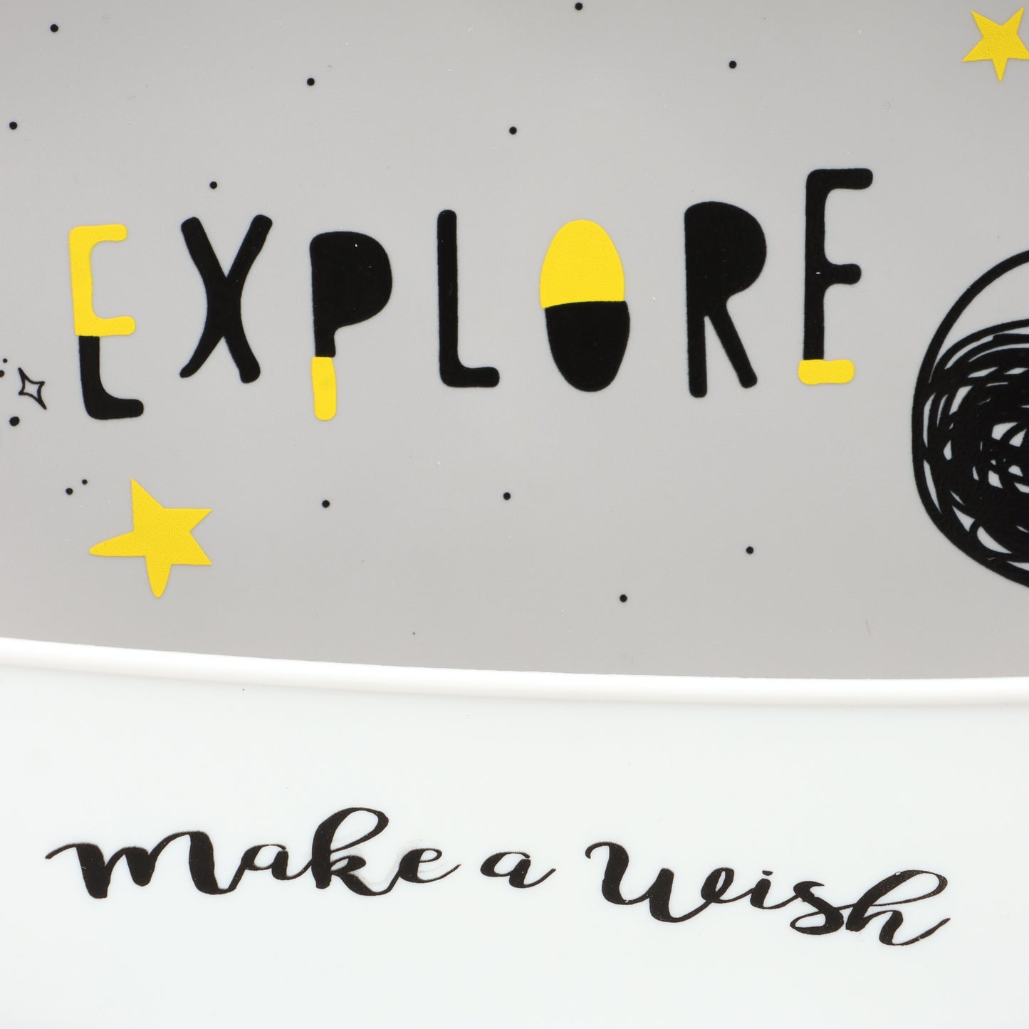 Kids Silicone Feeding Bib with Explore Space Print – Grey & White