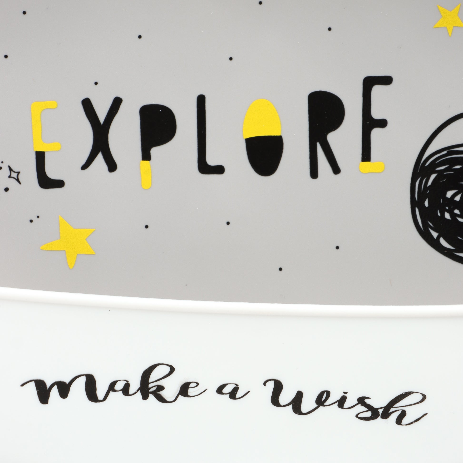 Kids Silicone Feeding Bib with Explore Space Print – Grey & White