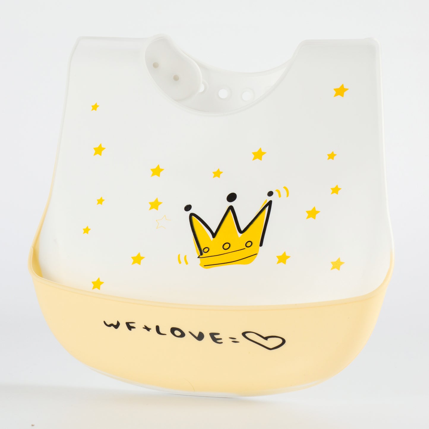 Kids Silicone Feeding Bib with Crown & Star Print – White & Yellow