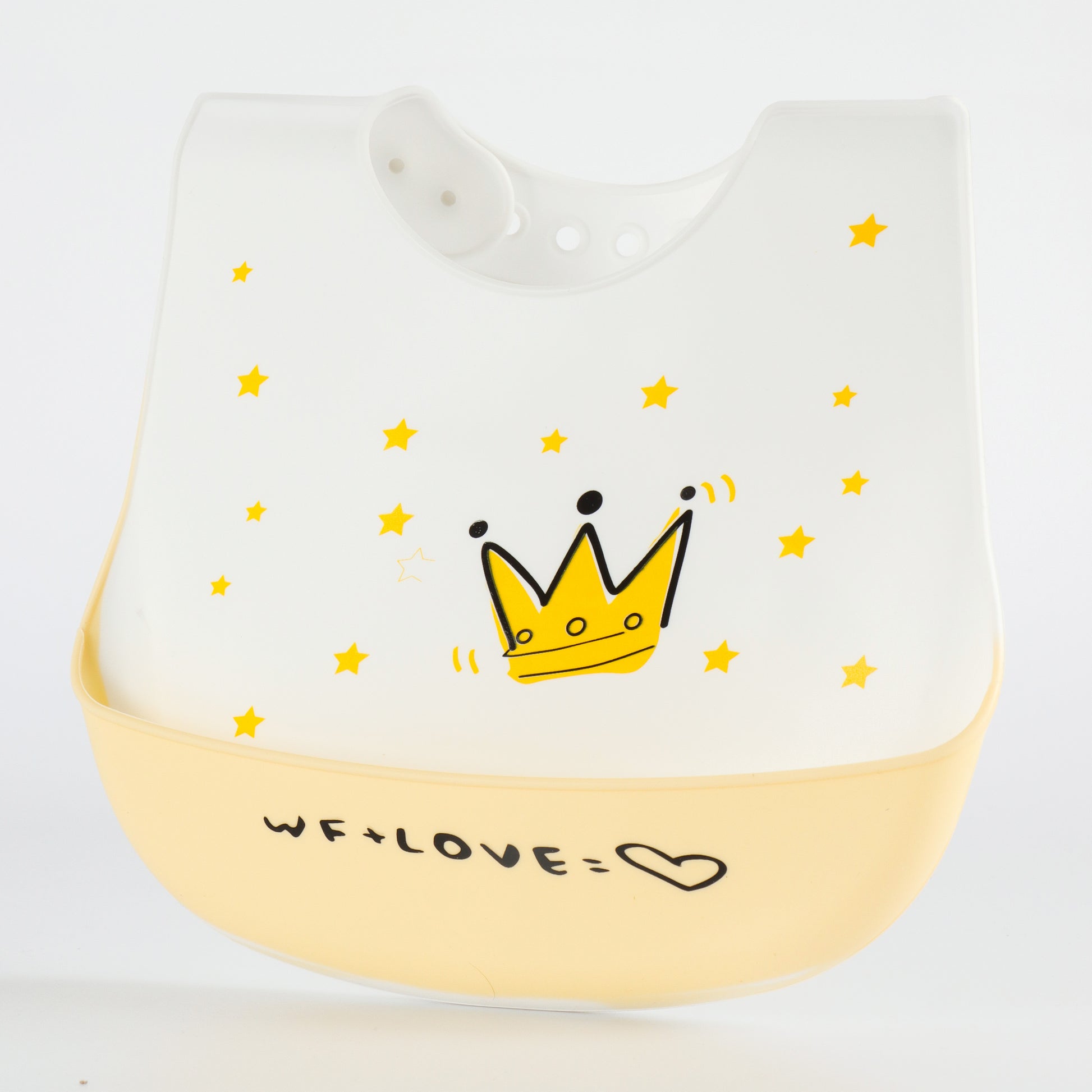 Kids Silicone Feeding Bib with Crown & Star Print – White & Yellow
