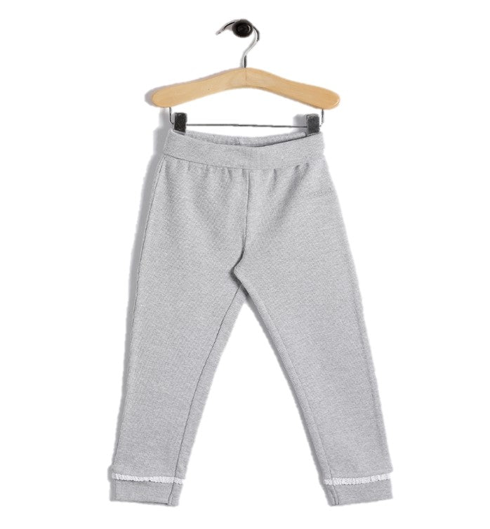 Baby Girls' Grey Cotton Jogger with Lace Trim – Comfortable Everyday Wear