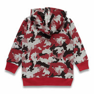 Boys' Red Camo Print Hoodie – Long Sleeve Pullover with Front Pocket & Patch Detail