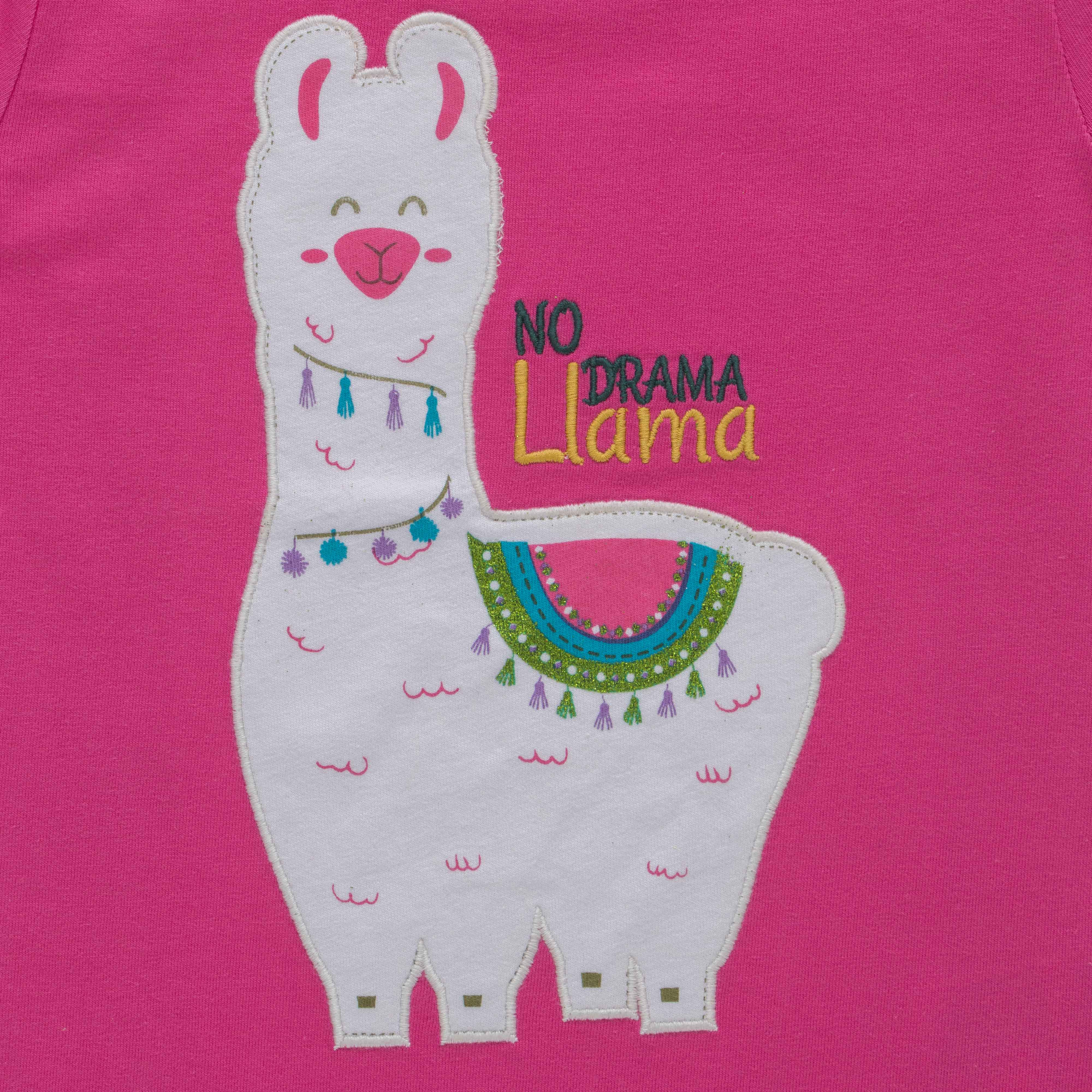 Girls Patch work Lamp & Printed Bio-Washed T-Shirt - Pink