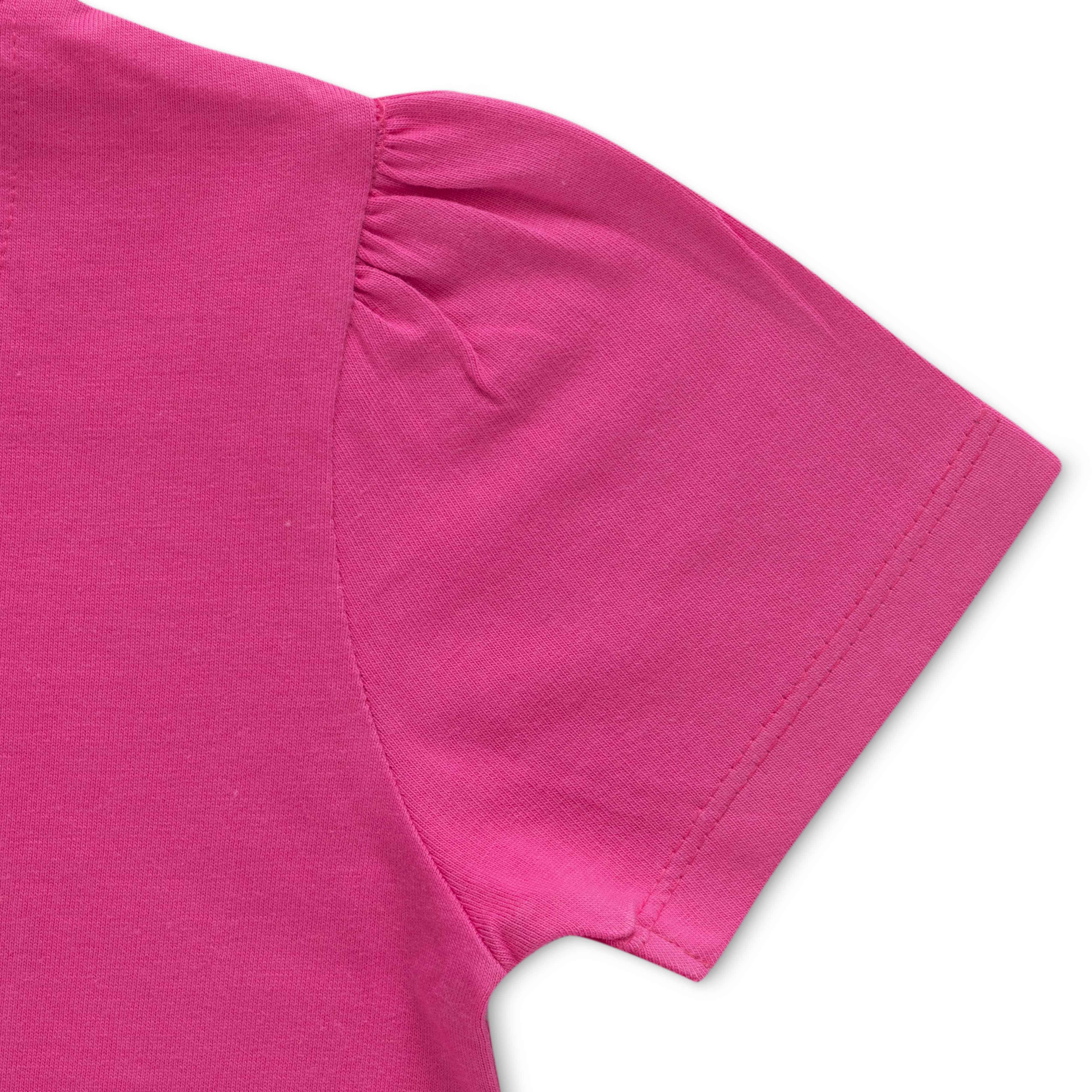 Girls Patch work Lamp & Printed Bio-Washed T-Shirt - Pink