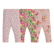 "Girls' Cotton Leggings - 3-Pack Fun Fruit & Floral Print Pants"