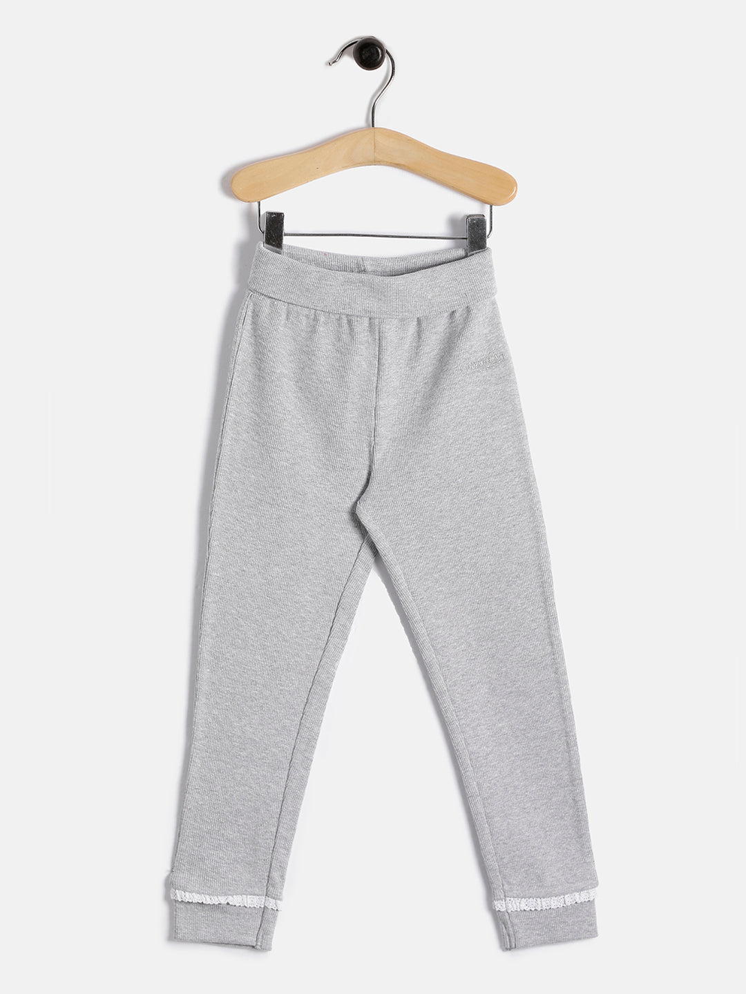 Baby Girls' Grey Cotton Jogger with Lace Trim – Comfortable Everyday Wear
