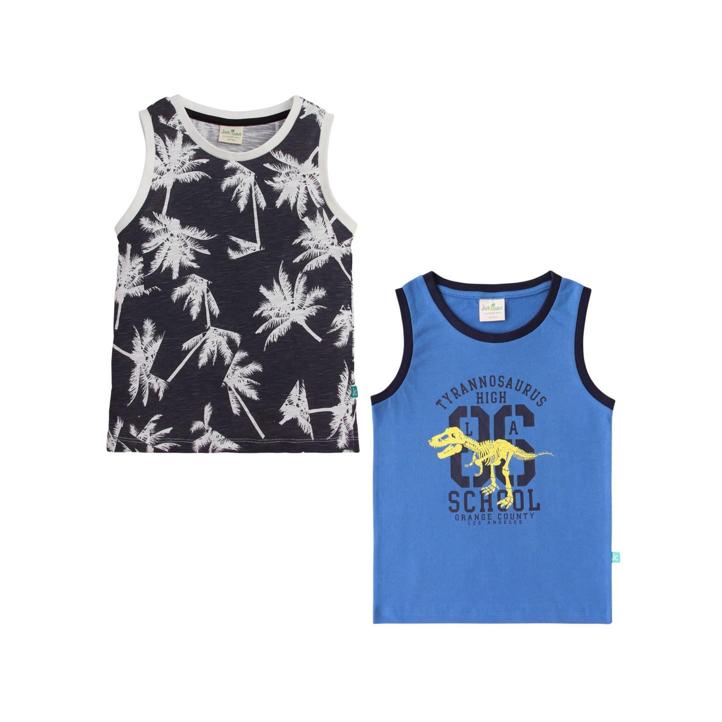 "Boys' 2-Pack T-shirt – Palm Tree & Dinosaur Graphic Sleeveless Tees"