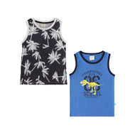 "Boys' 2-Pack T-shirt – Palm Tree & Dinosaur Graphic Sleeveless Tees"