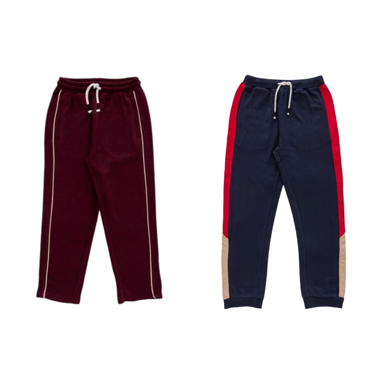 "Boys' Track Pants – Pack of 2 (Maroon & Navy) – Contrast Side Stripes & Drawstring Waist"